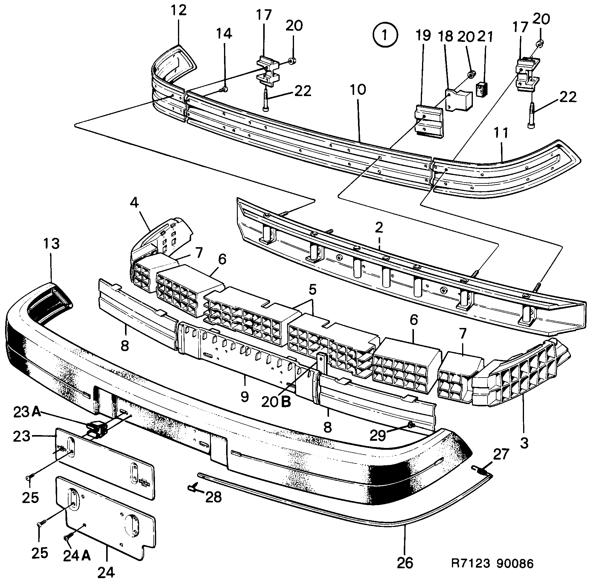 Saab 900 Bumper, front diagram