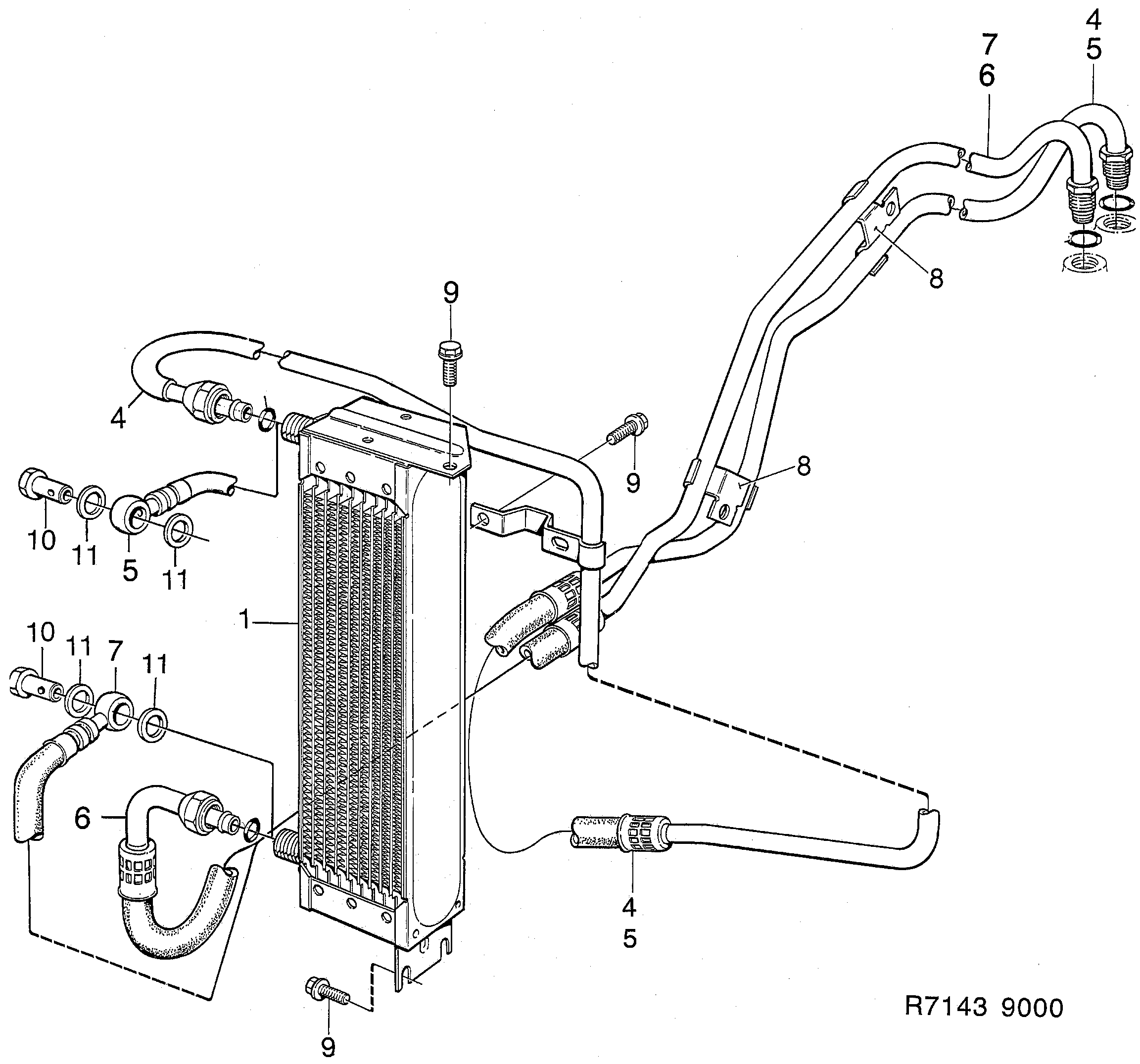Saab 9000 Air oil cooler diagram