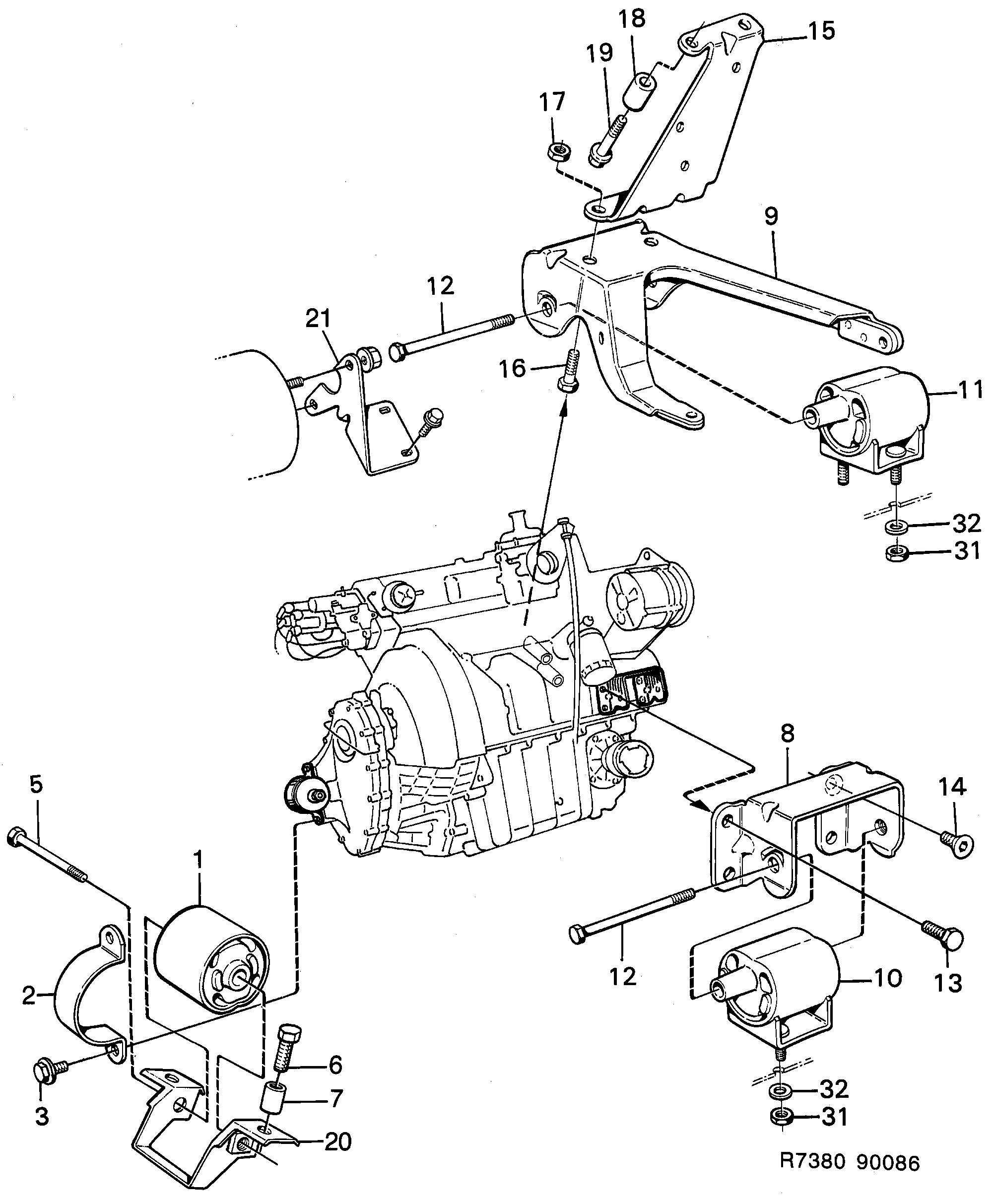 Saab 900 Engine suspension diagram