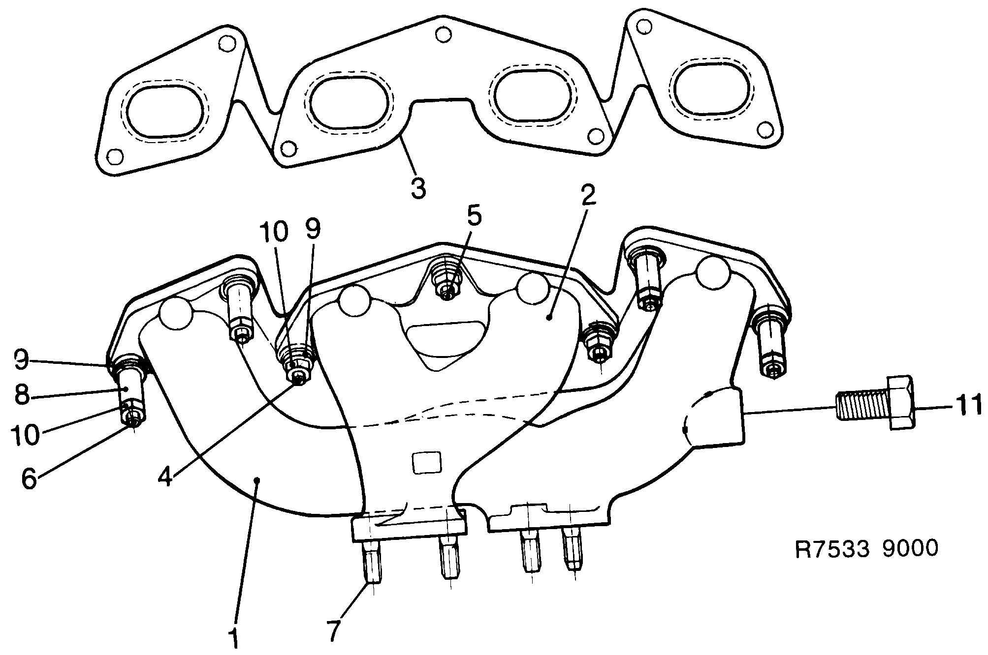 Saab 9000 Exhaust manifold diagram