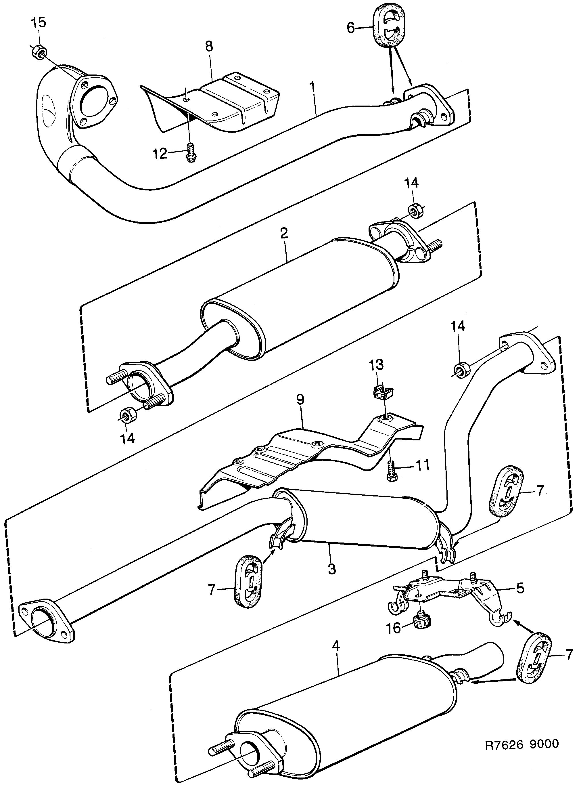 Saab 9000 Exhaust system diagram