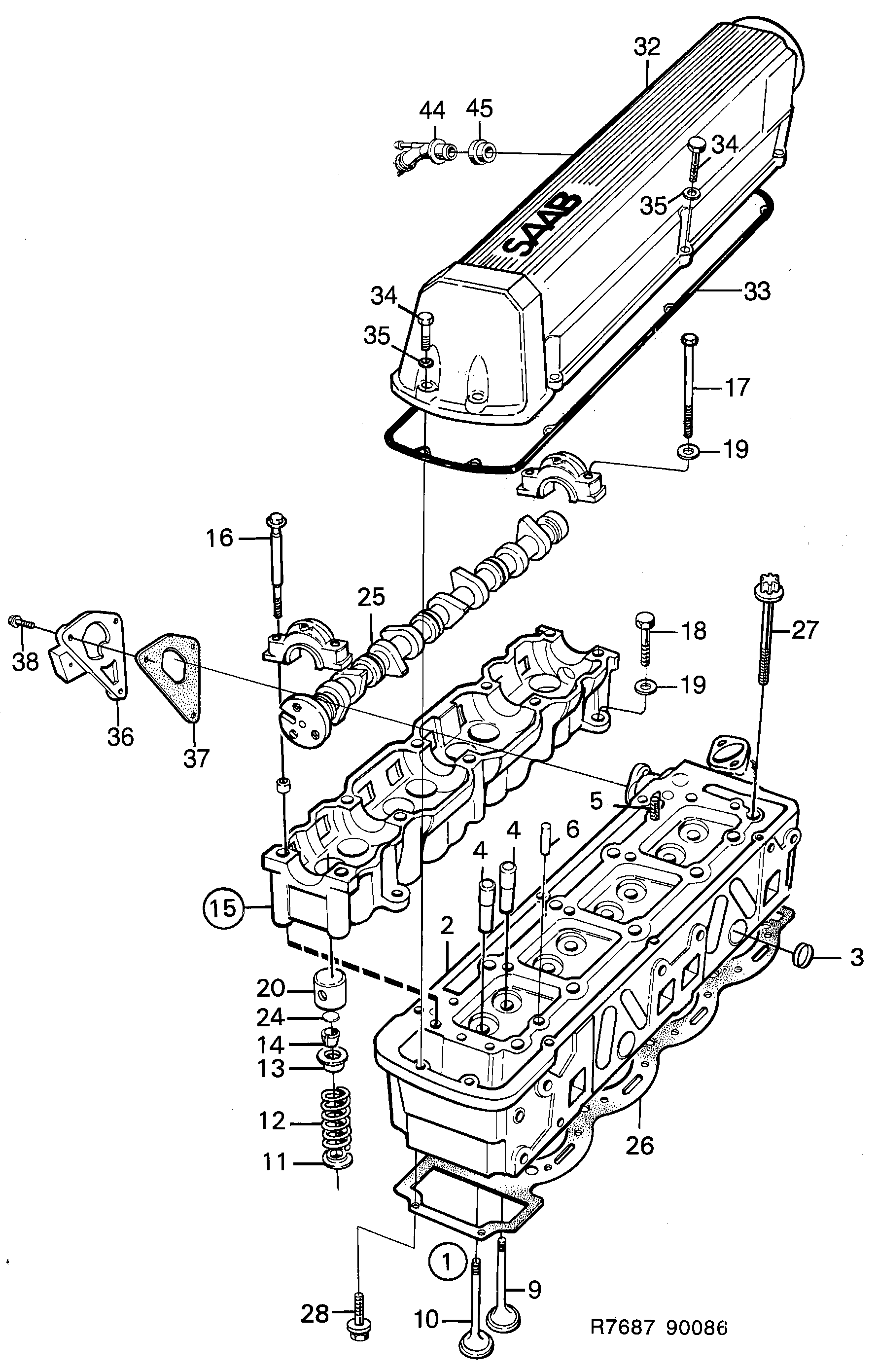 Saab 900 Cylinder head diagram