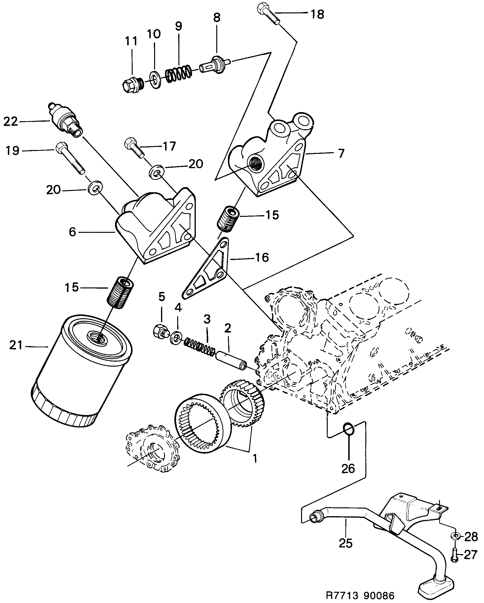 Saab 900 Oil pump, oil filter, diagram