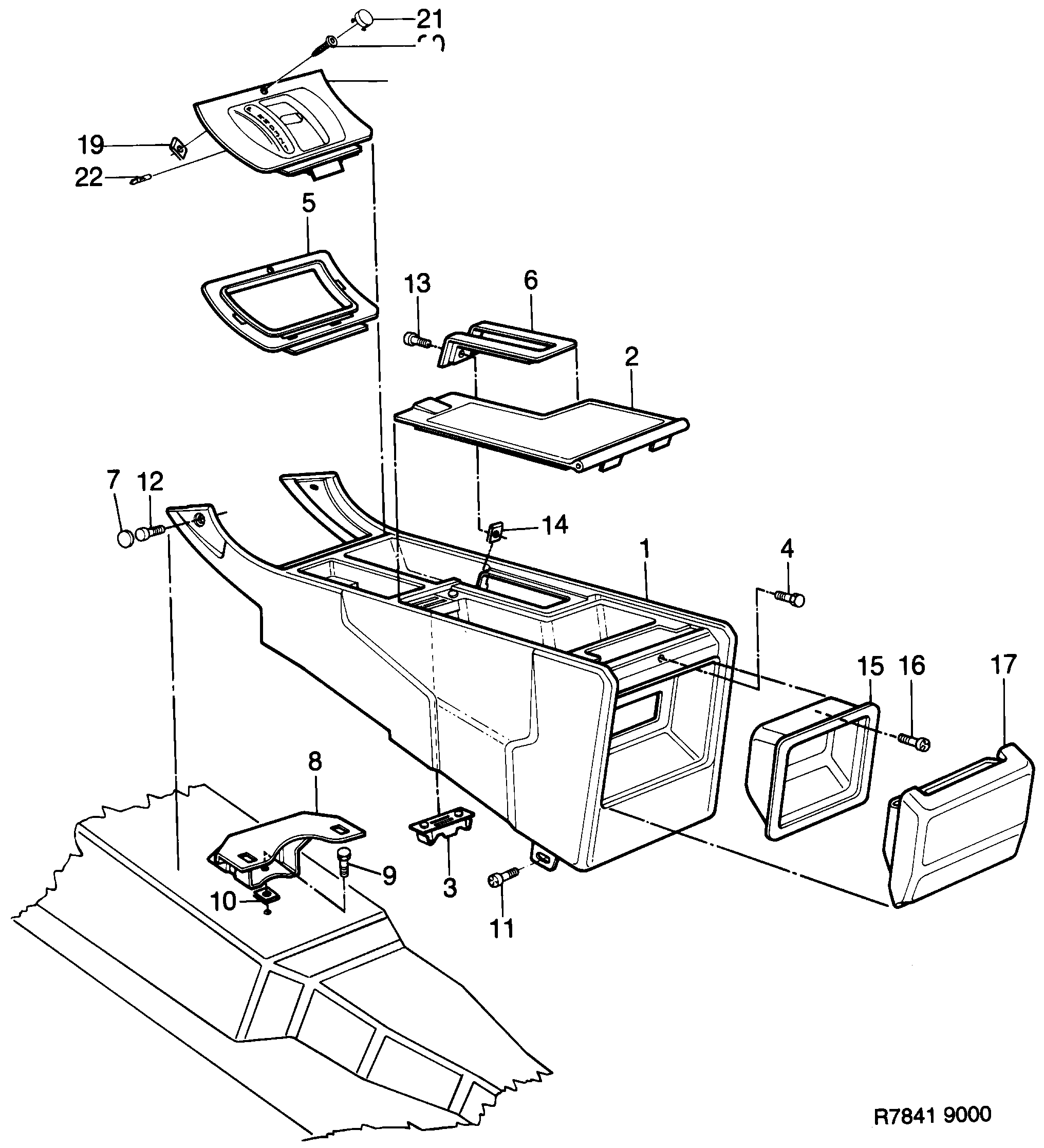 Saab 9000 Centre console diagram