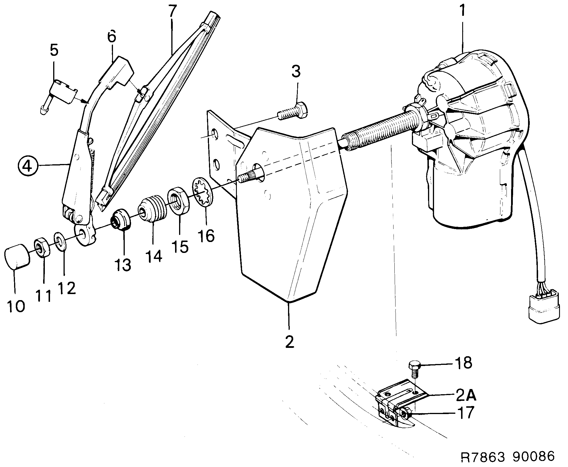 Saab 900 Headlamp wiper diagram