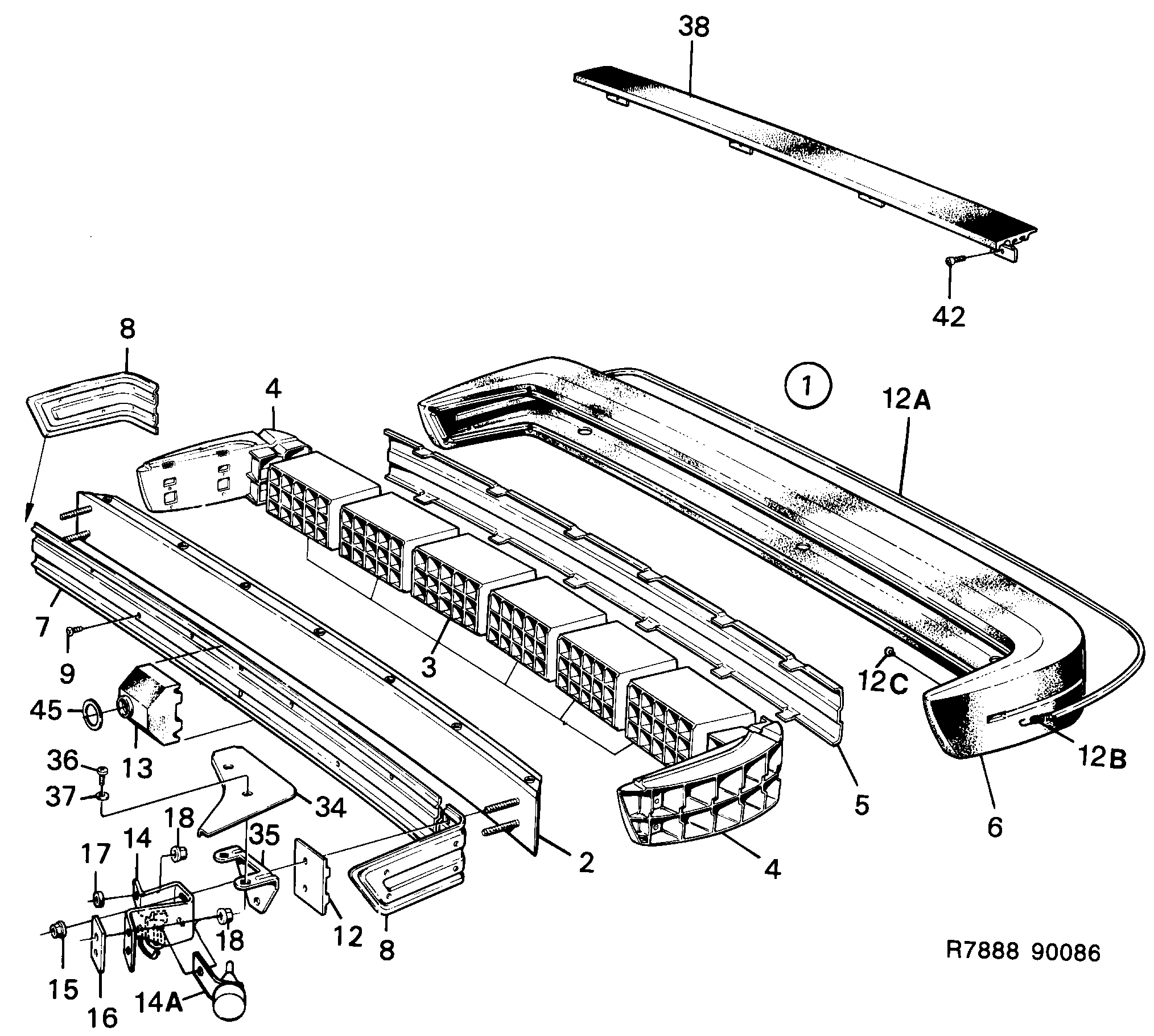 Saab 900 Bumper, rear diagram