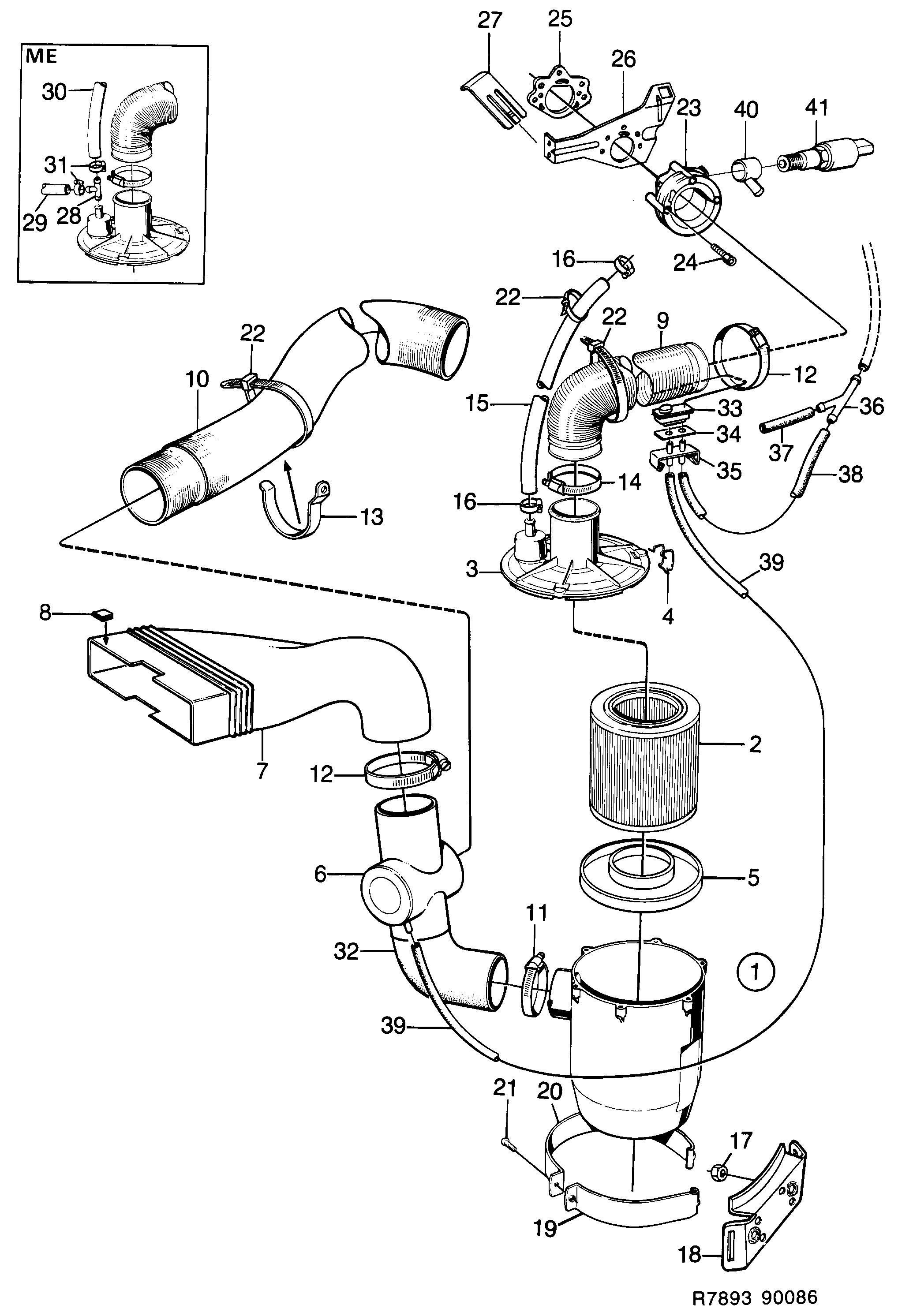 Saab 900 Air cleaner carburettor engine diagram