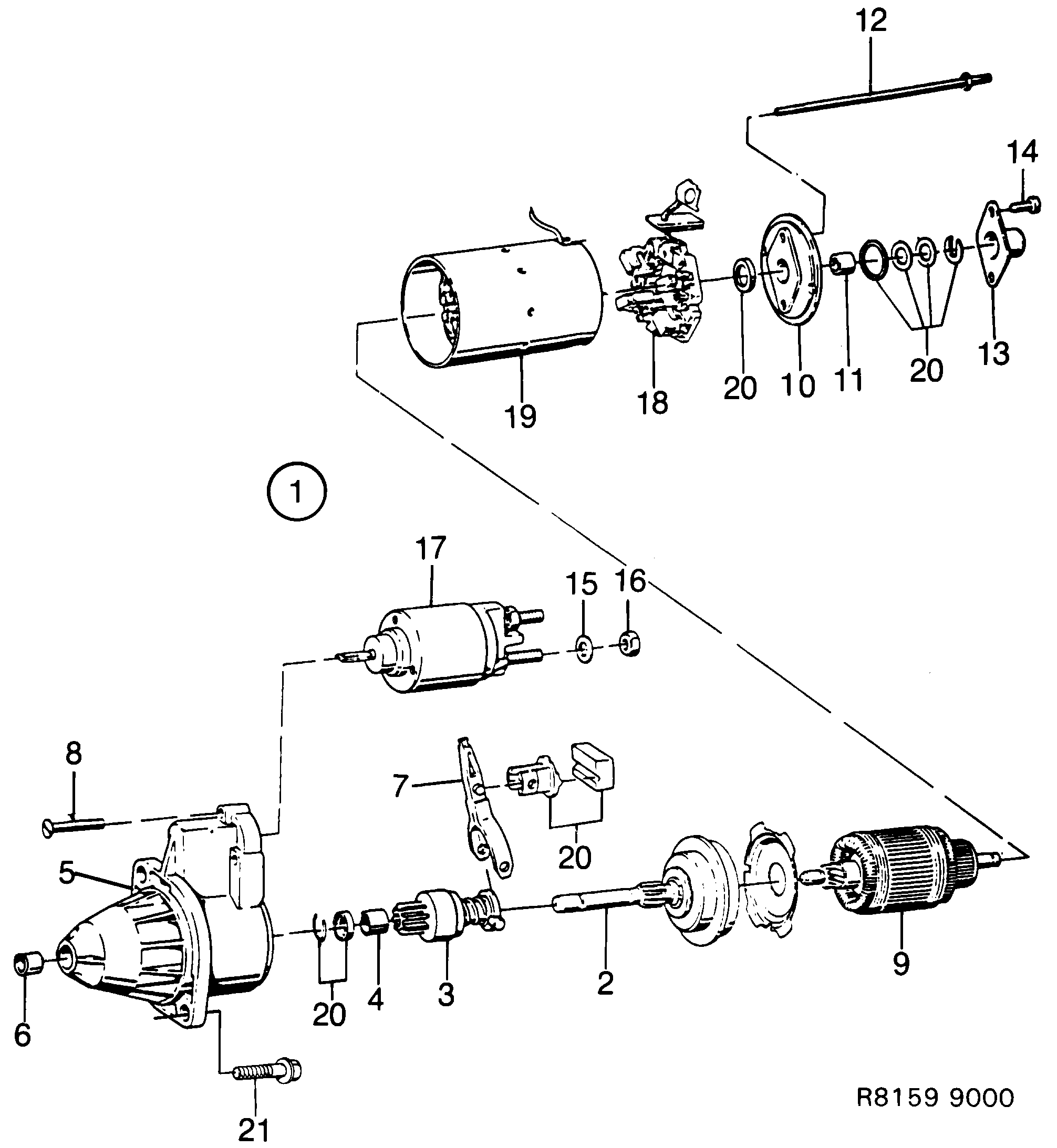Saab 9000 Starter motor diagram