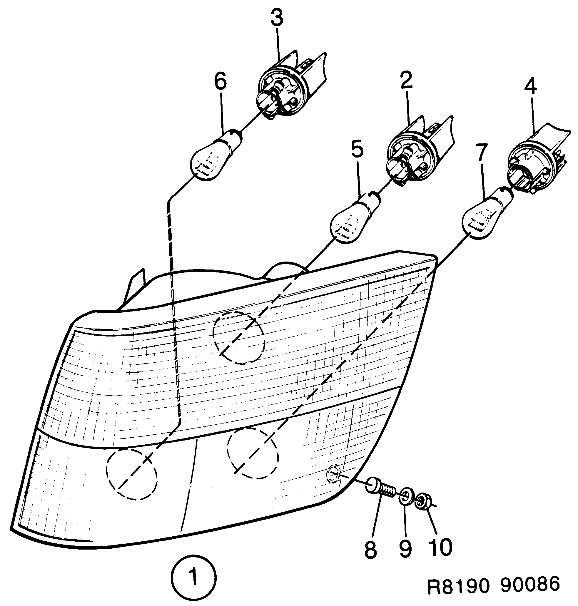 Saab 900 Lamp cluster Front diagram