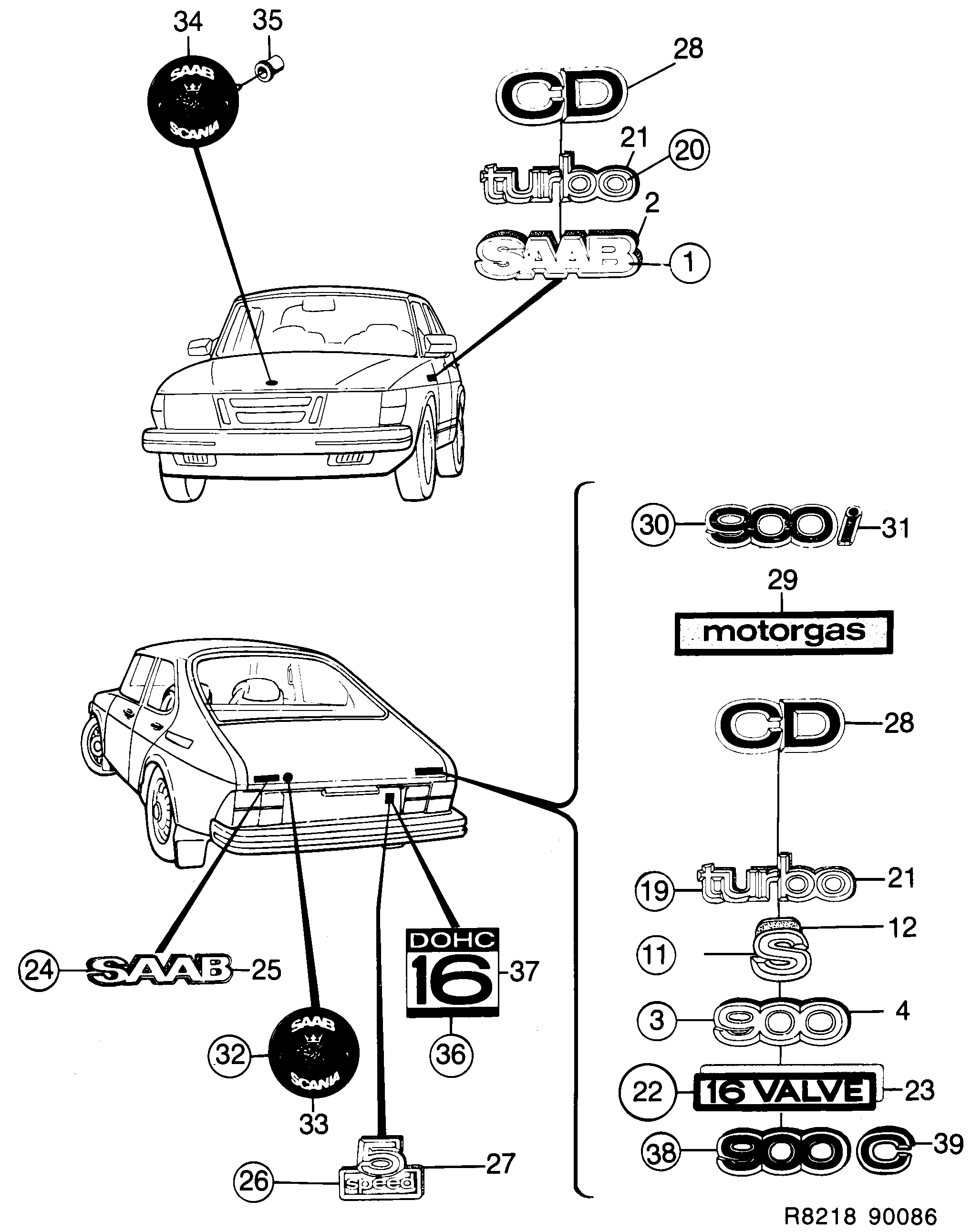 Saab 900 Emblem diagram