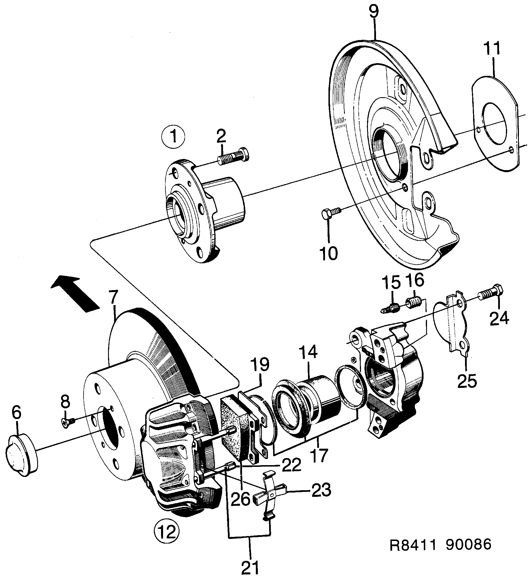 Saab 900 Rear wheel brake diagram