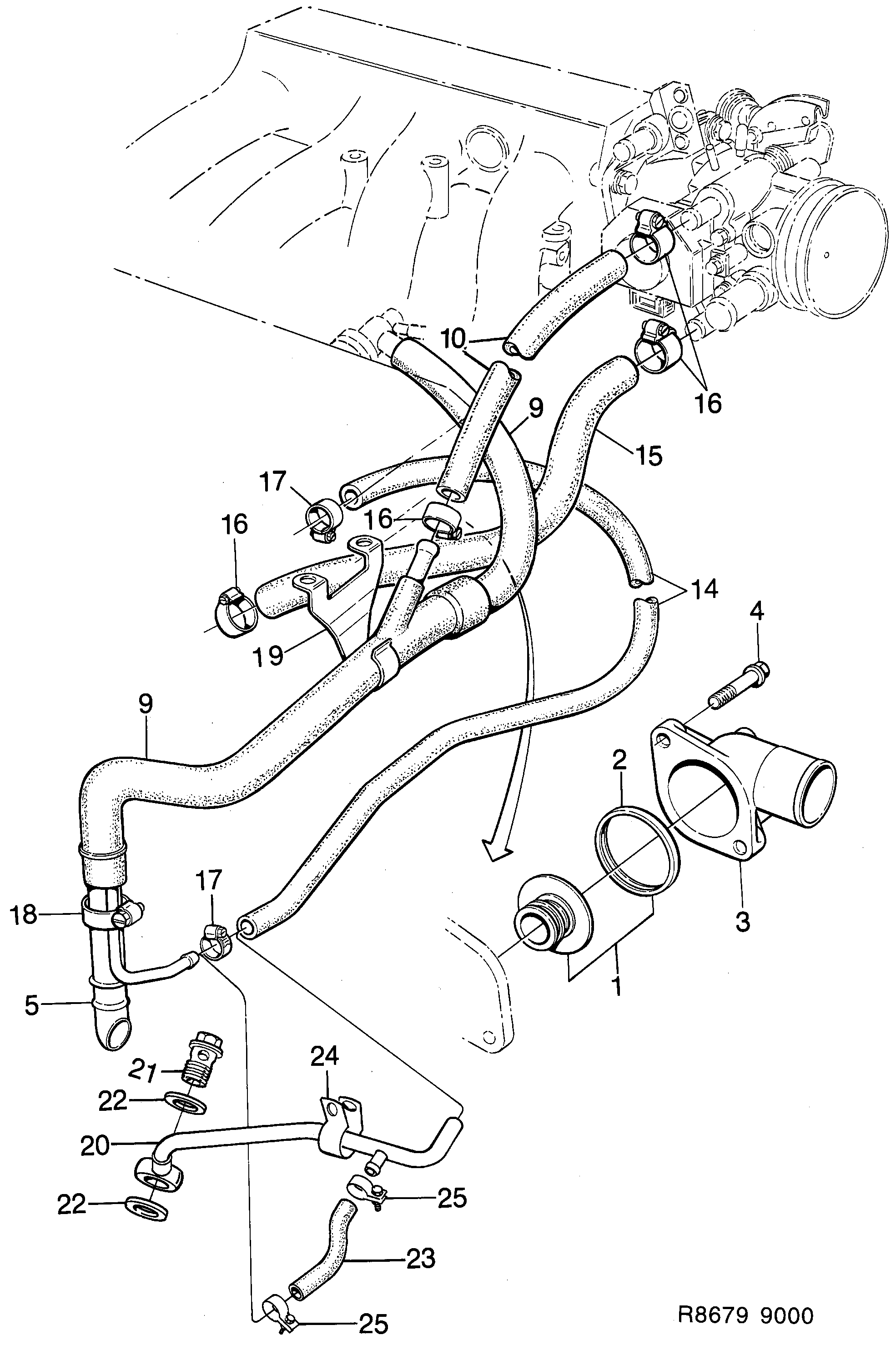 Saab 9000 Thermostat, etc diagram
