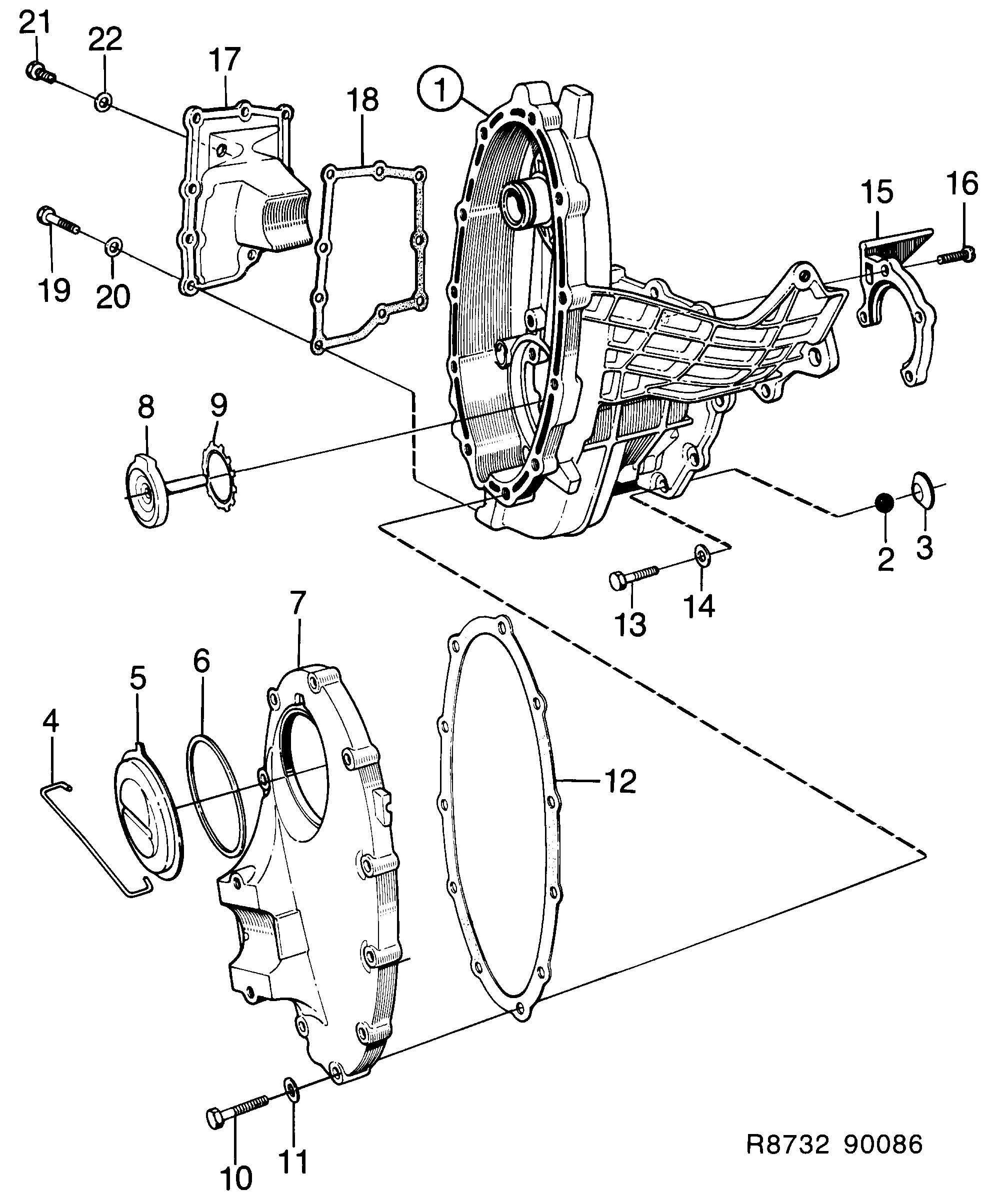 Saab 900 Primary gear case diagram