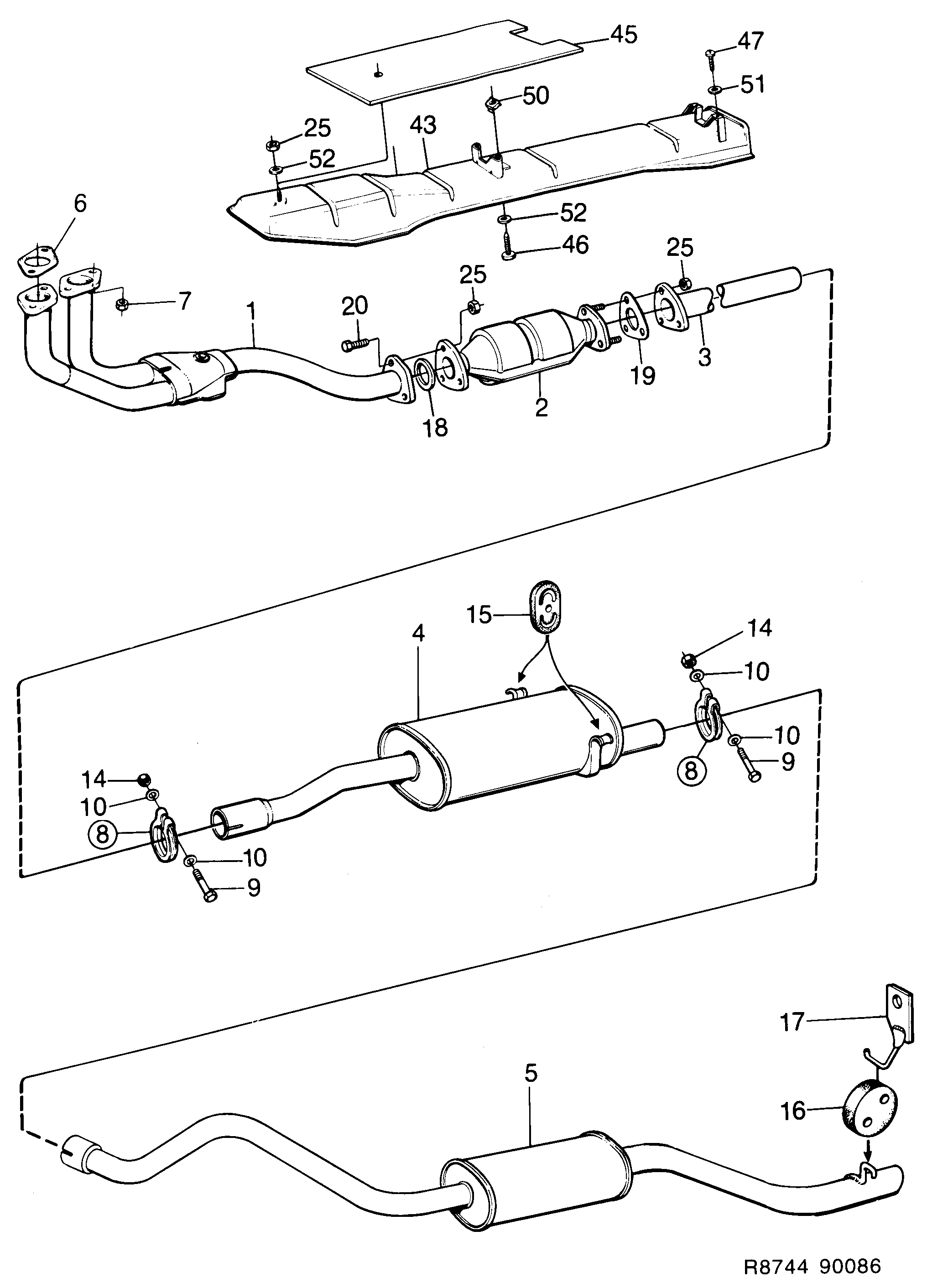 Saab 900 Exhaust system With catalytic converter diagram