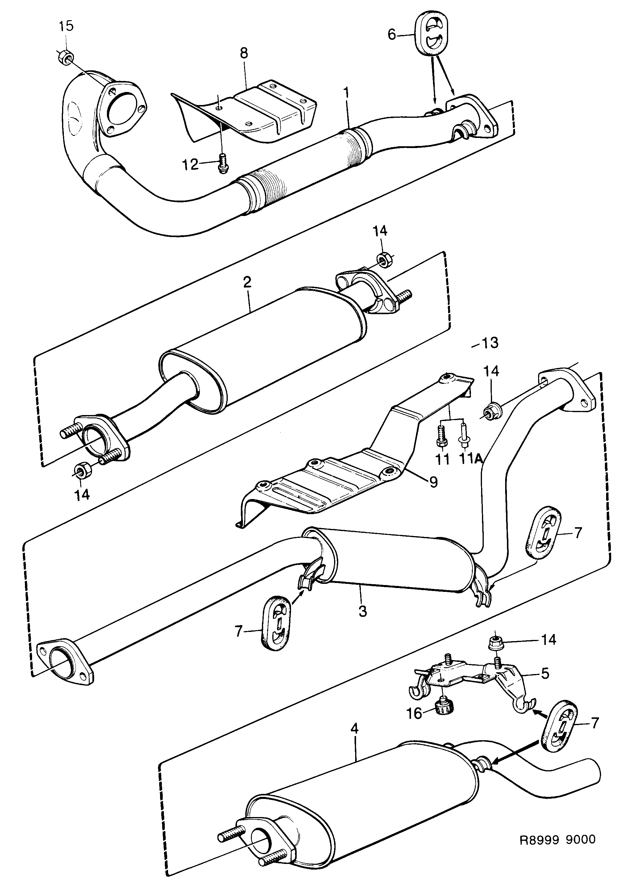 Saab 9000 Exhaust system diagram