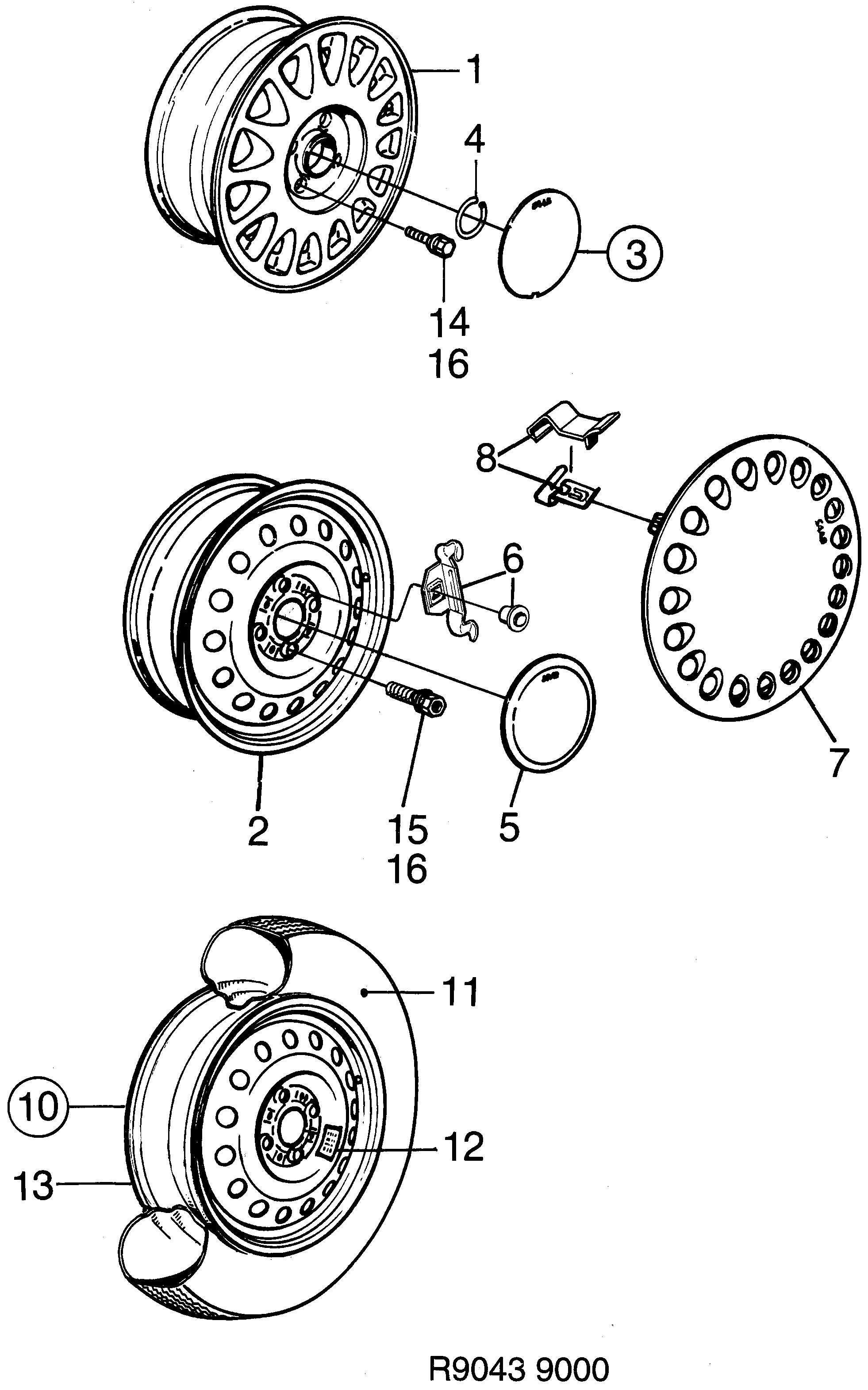Saab 9000 Wheel diagram