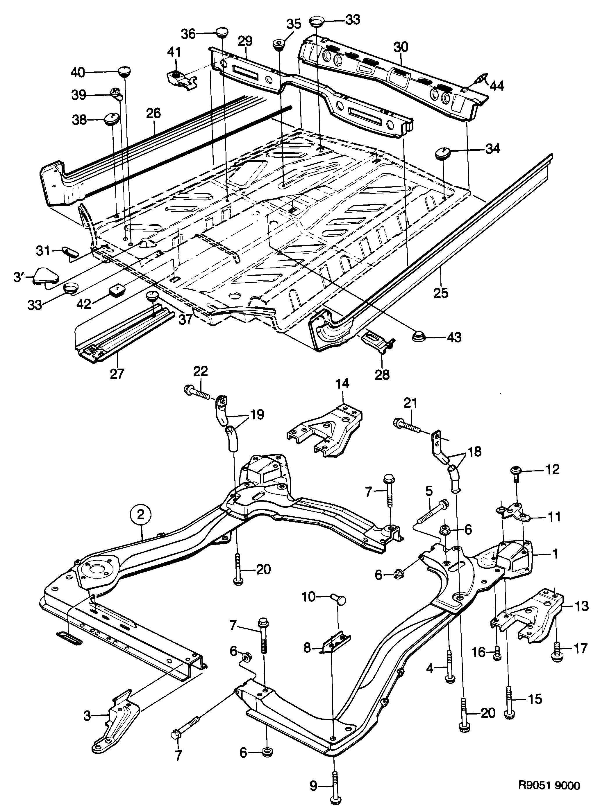 Saab 9000 Front and centre floor diagram