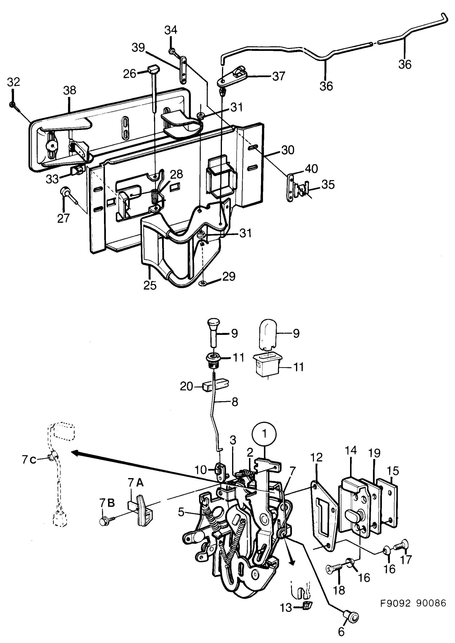 Saab 900 Door lock diagram