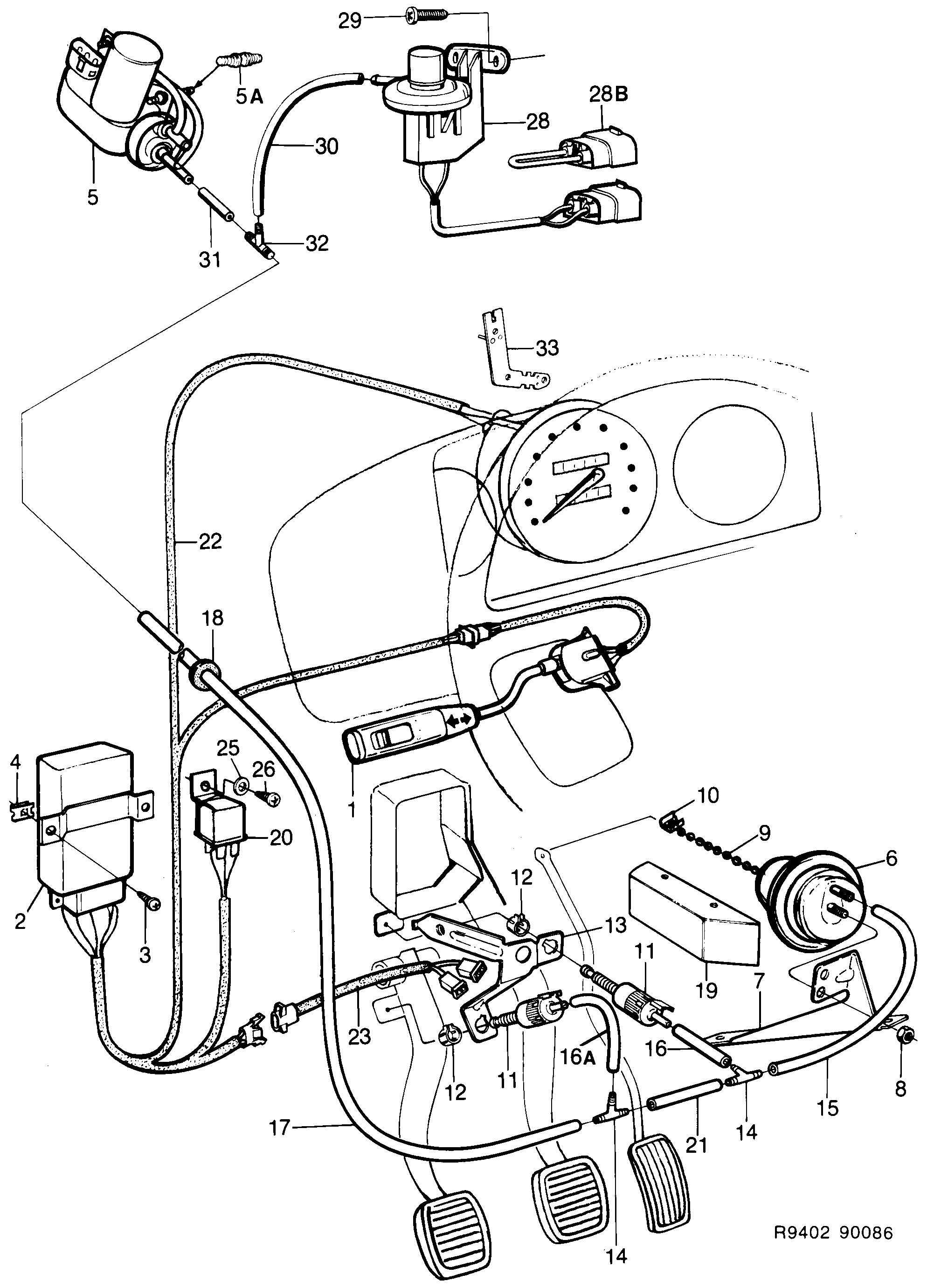 Saab 900 Speed control system diagram