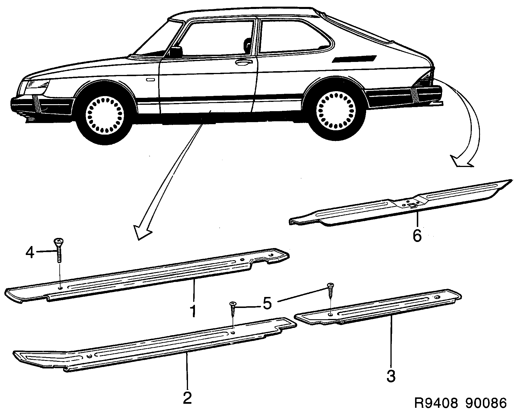 Saab 900 Scuff plate protector diagram