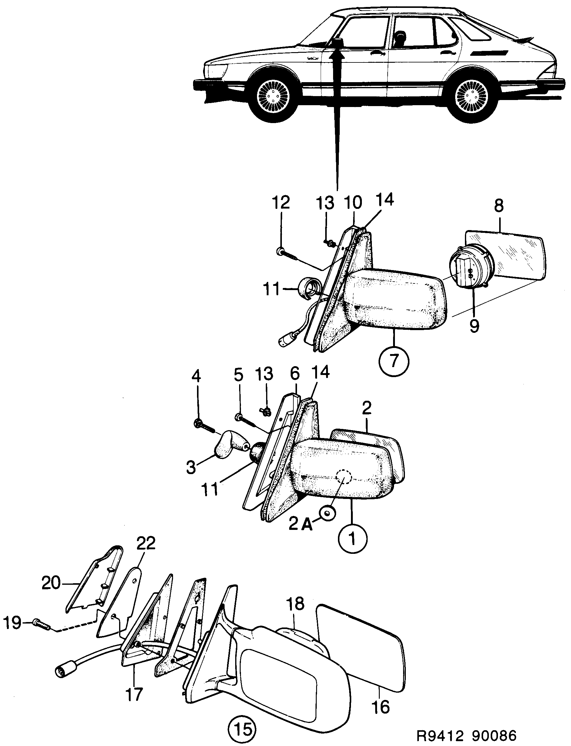 Saab 900 External mirror diagram