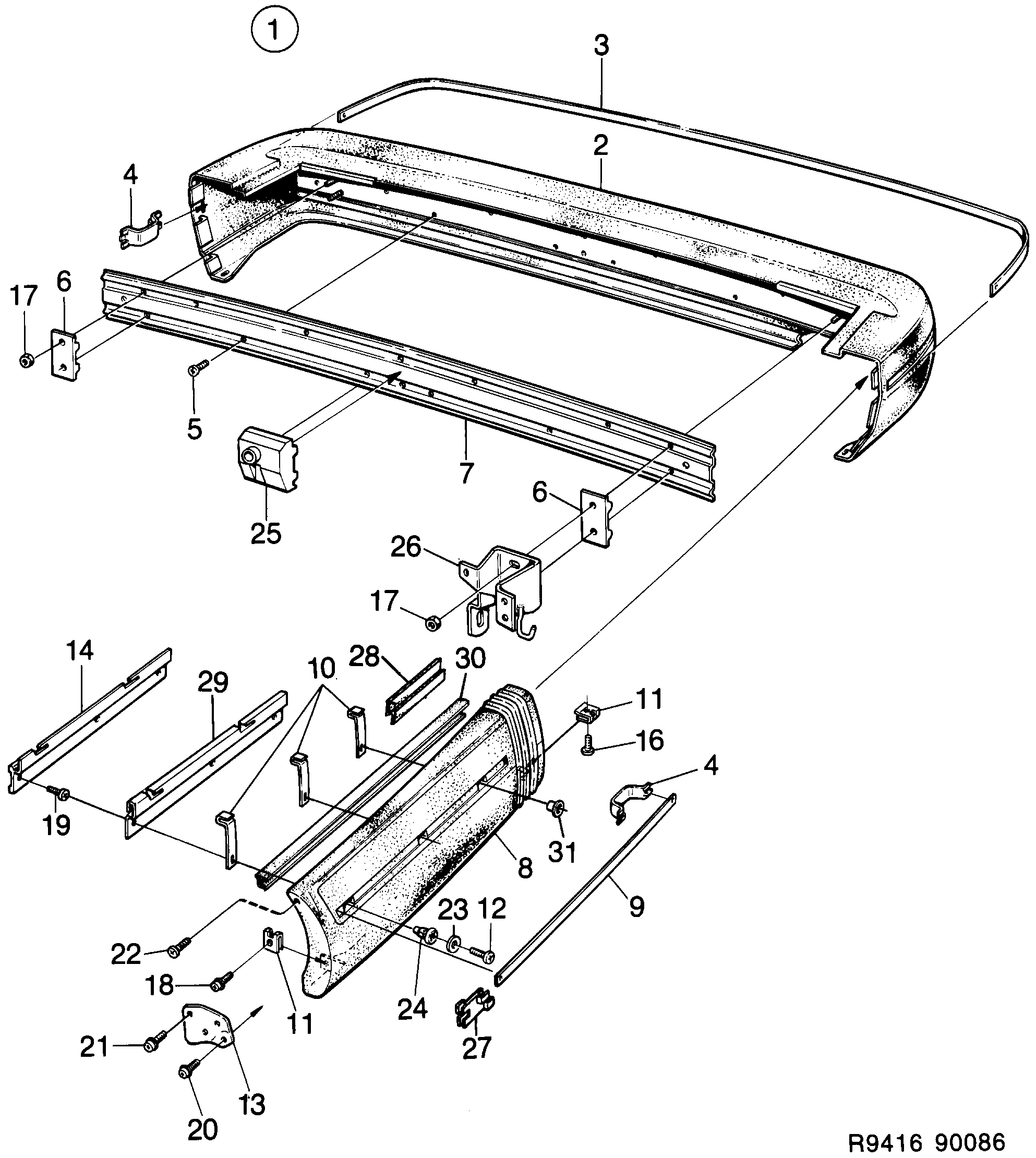 Saab 900 Bumper, rear diagram