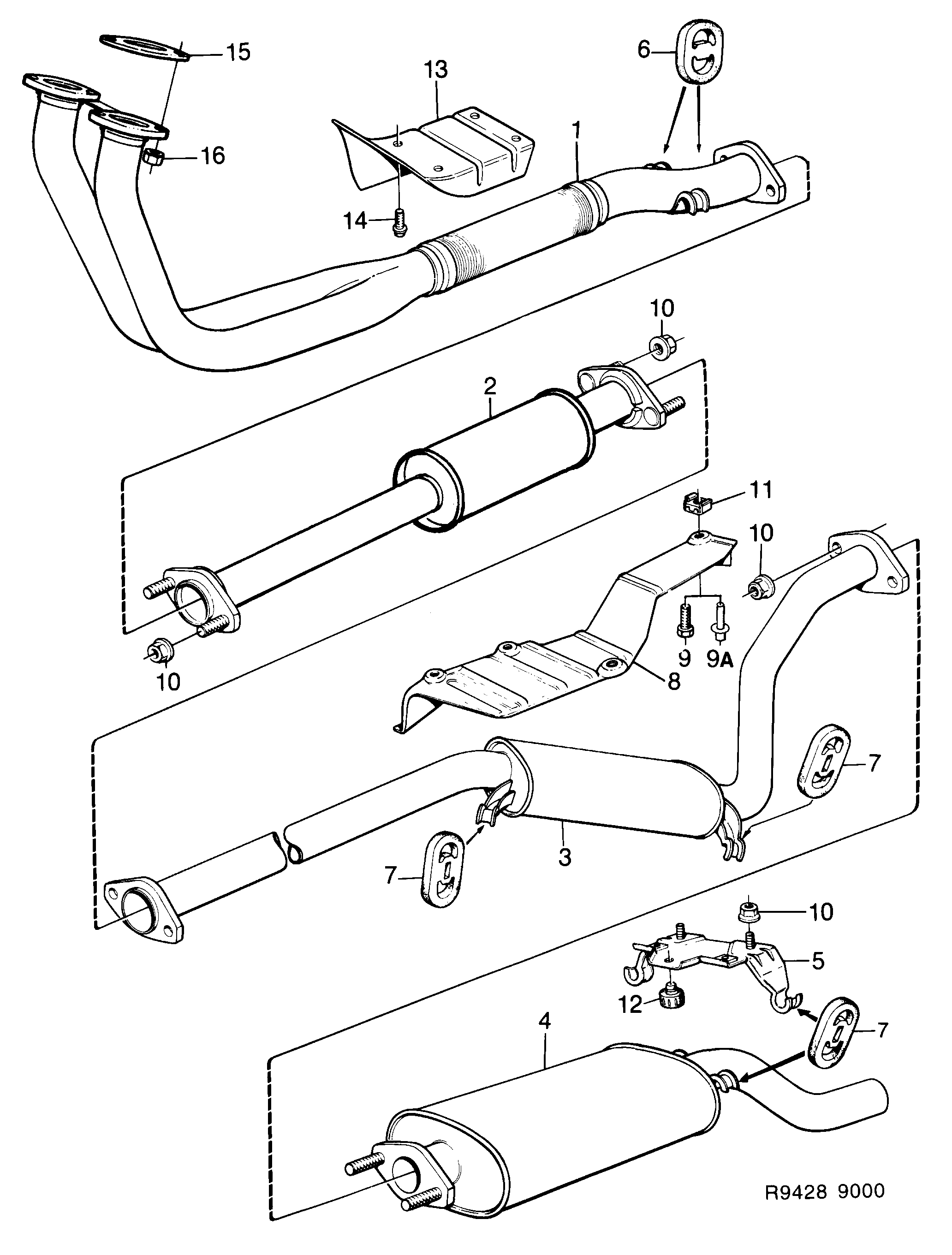 Saab 9000 Exhaust system diagram