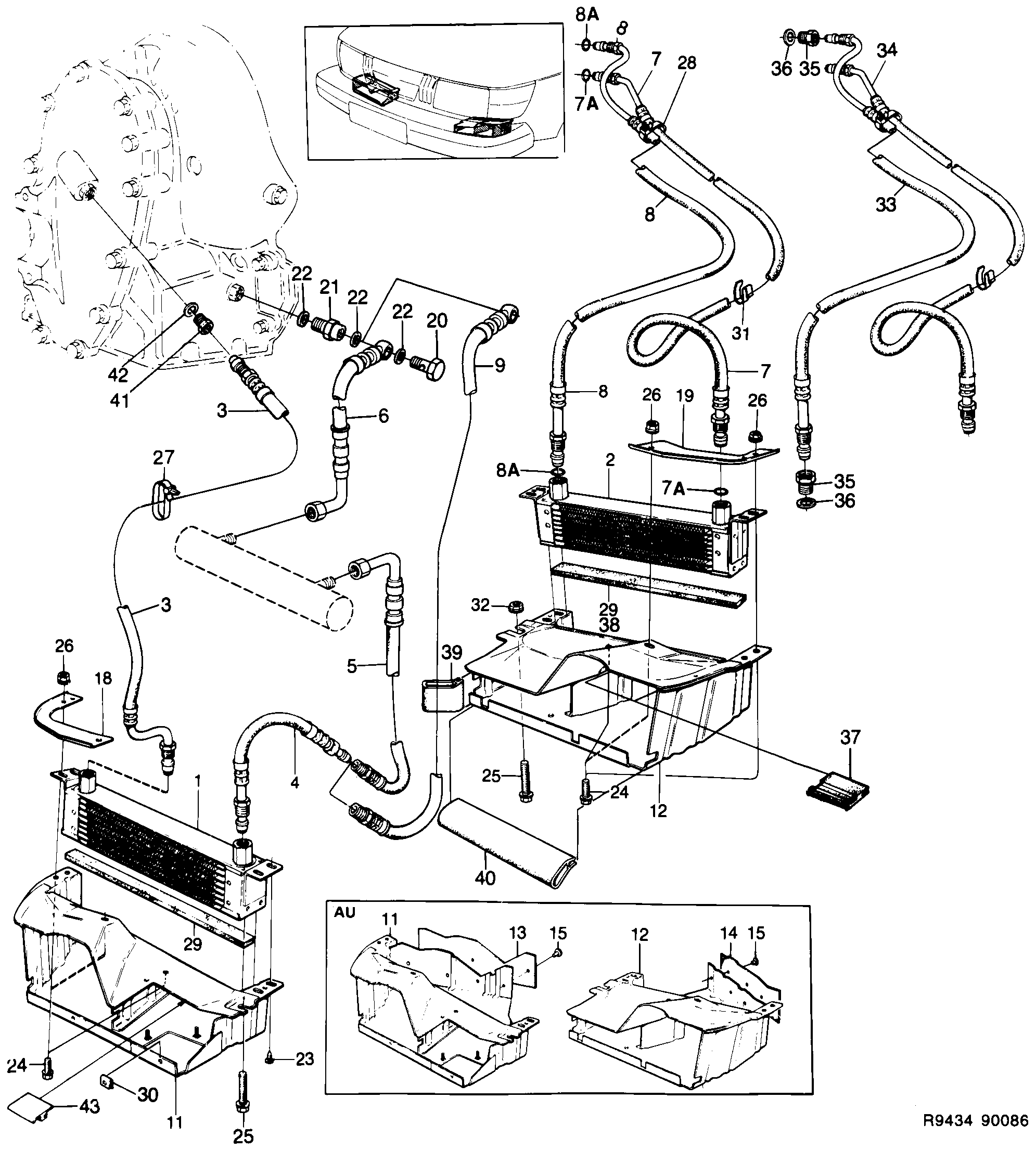 Saab 900 Air oil cooler Engine and aut. transm. diagram