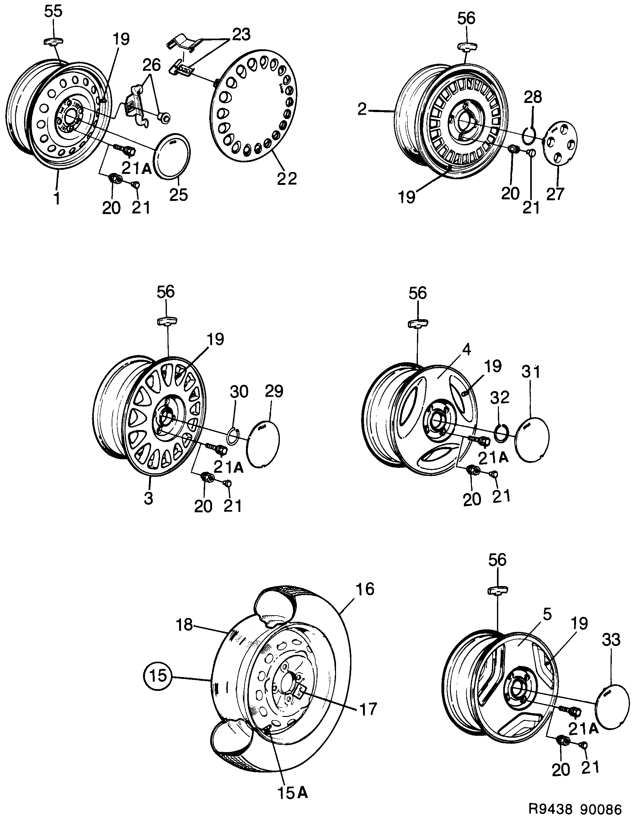 Saab 900 Wheel diagram