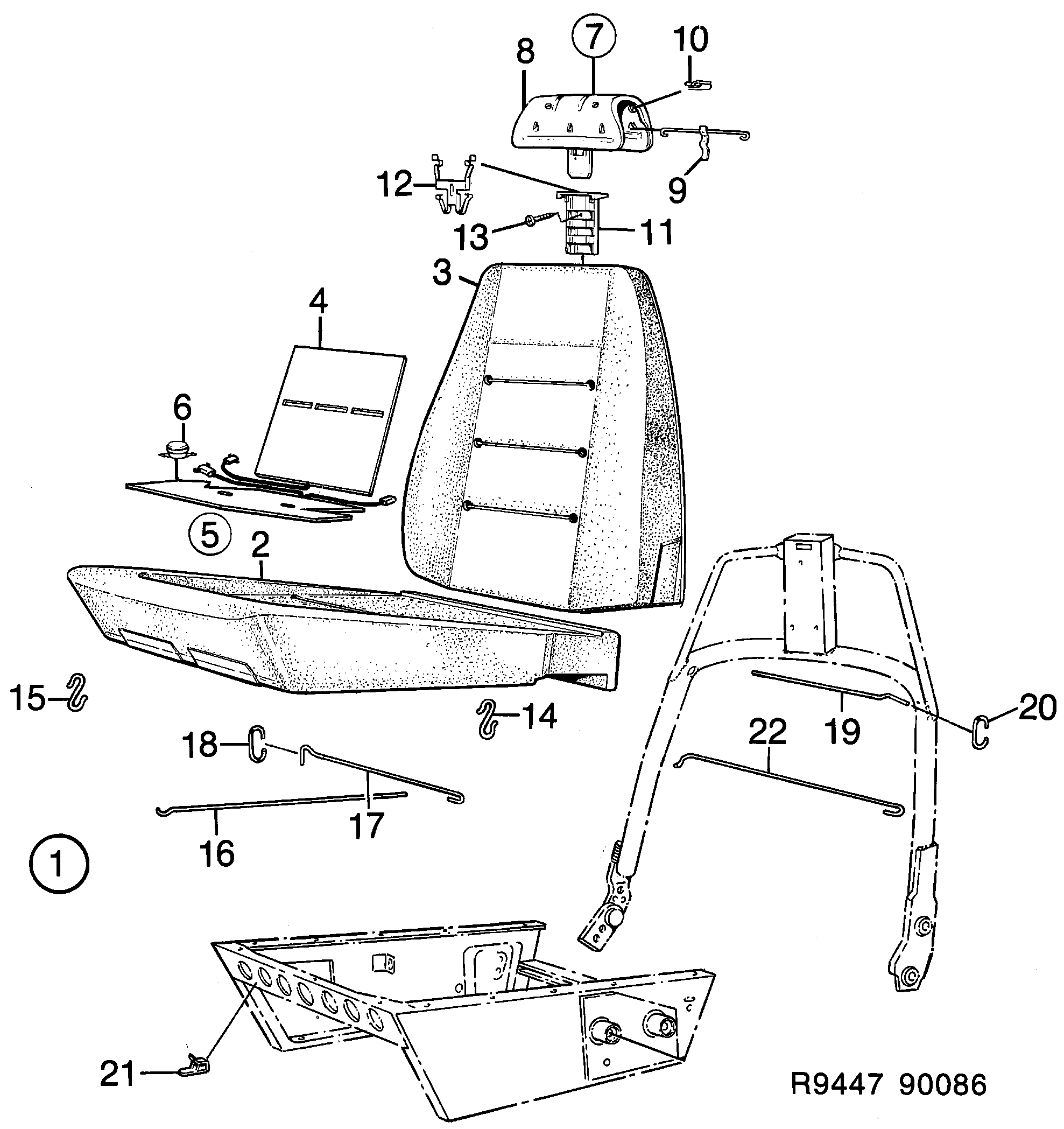 Saab 900 Front seats Part 1 diagram