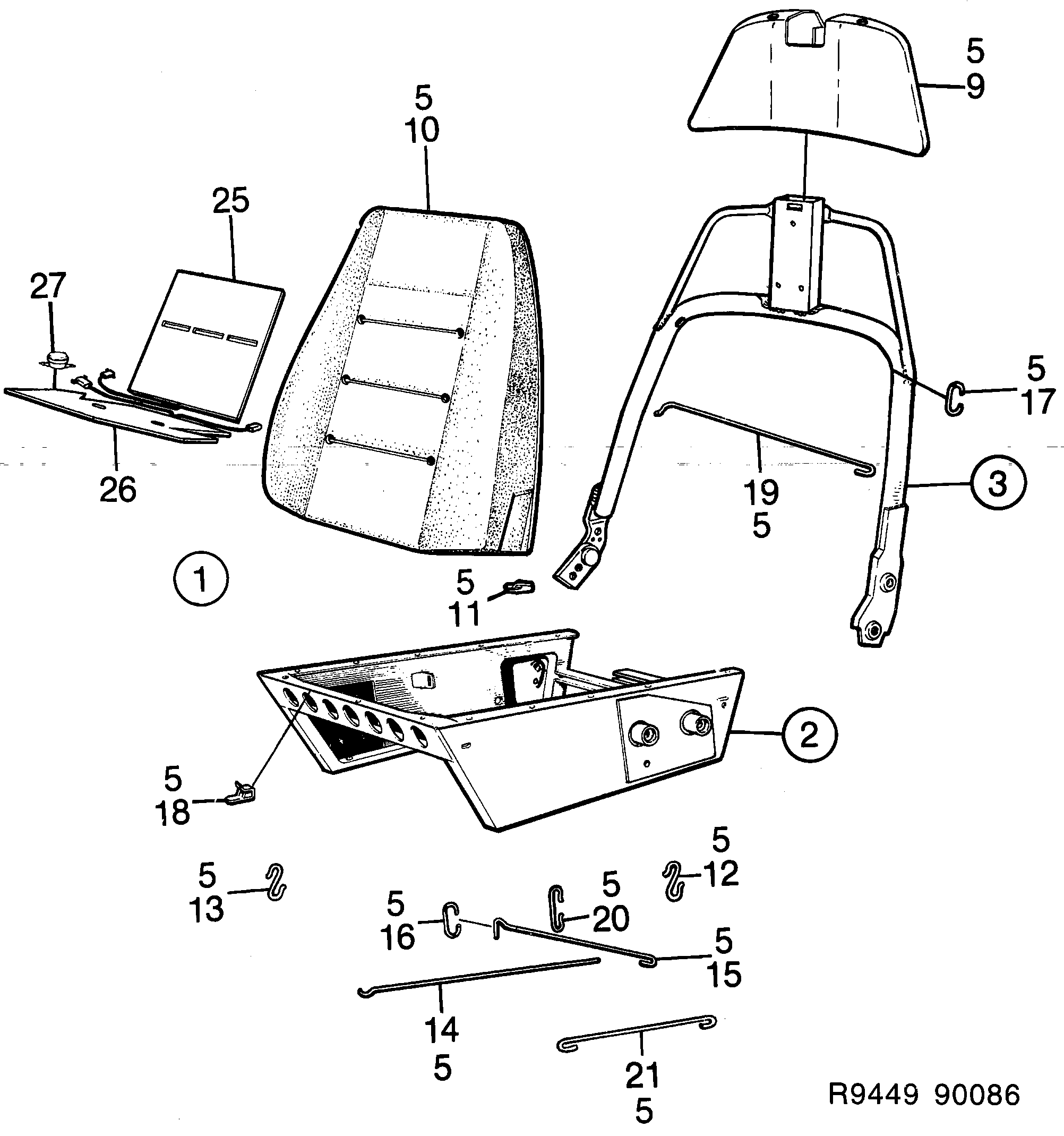 Saab 900 Front seats Part 1 diagram