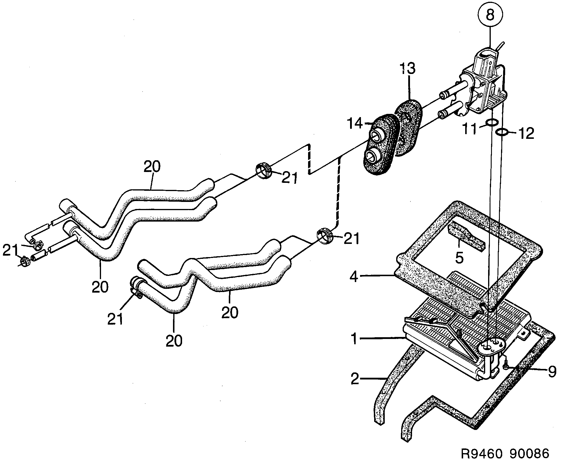 Saab 900 Heat exchanger Water valve diagram
