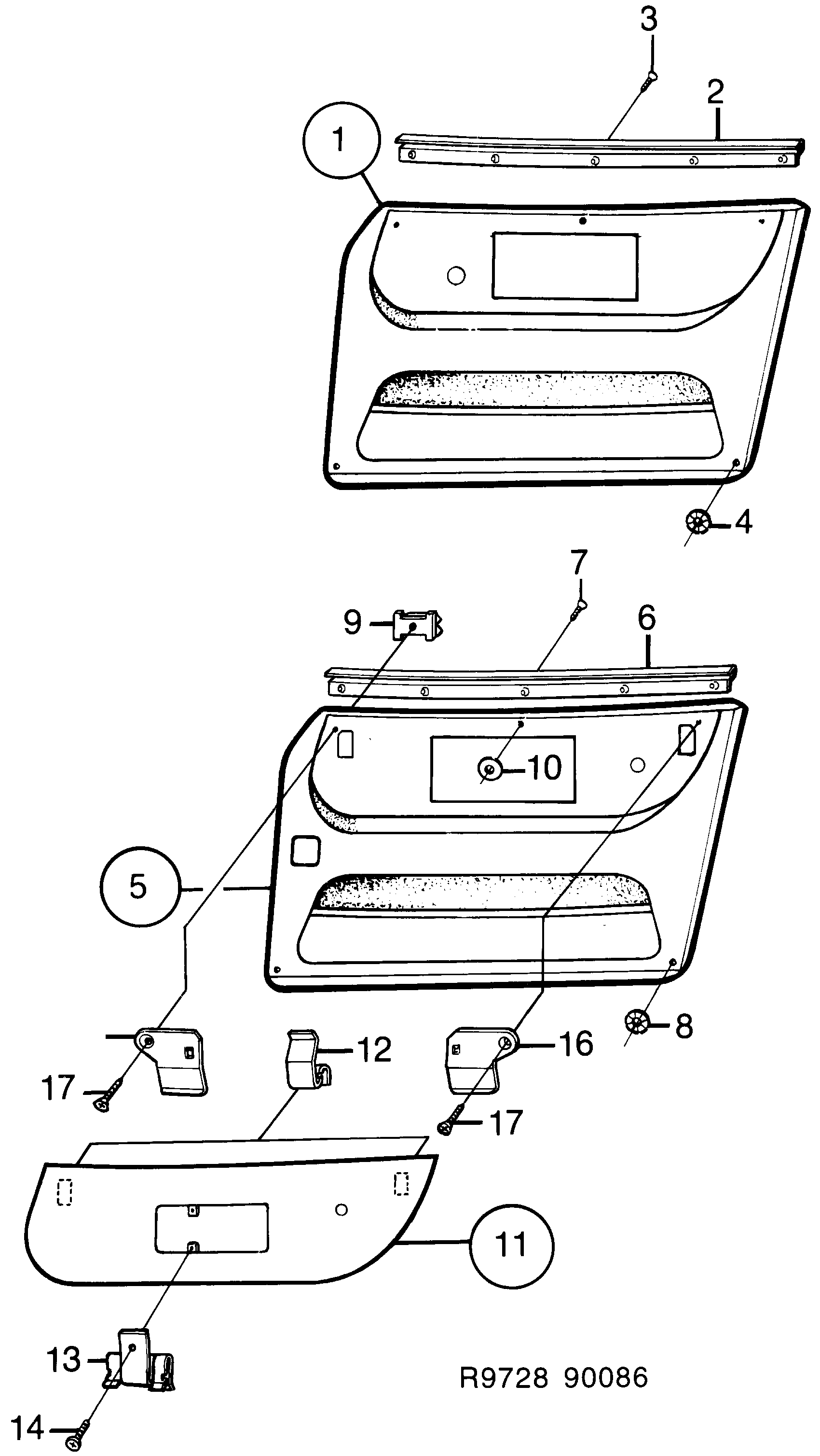 Saab 900 Door panel Front diagram