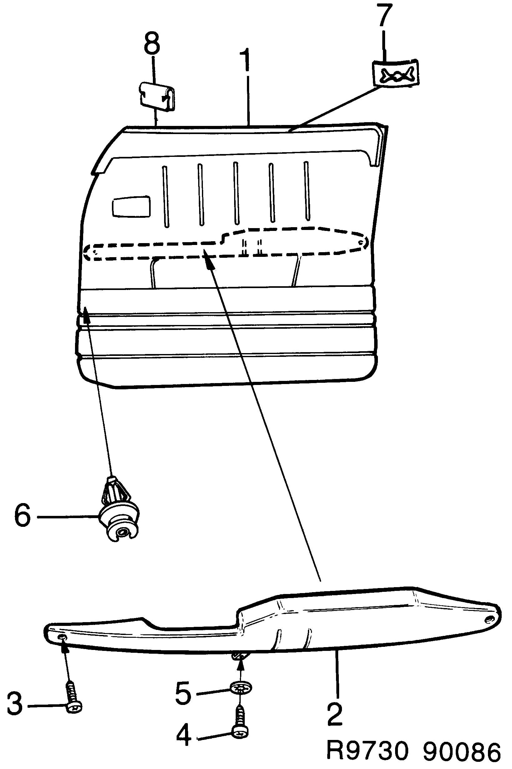 Saab 900 Door panel Front diagram