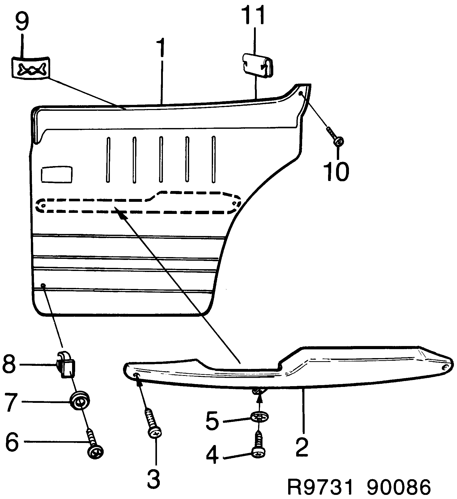 Saab 900 Door panel Rear diagram