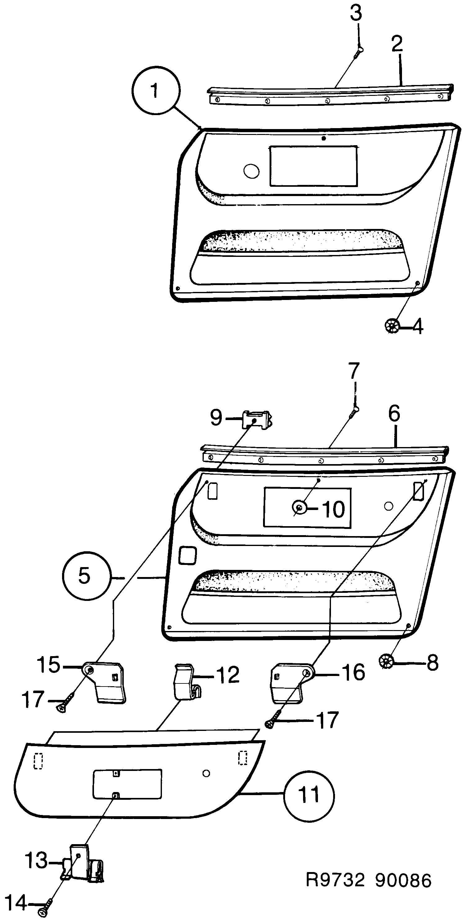 Saab 900 Door panel Front diagram