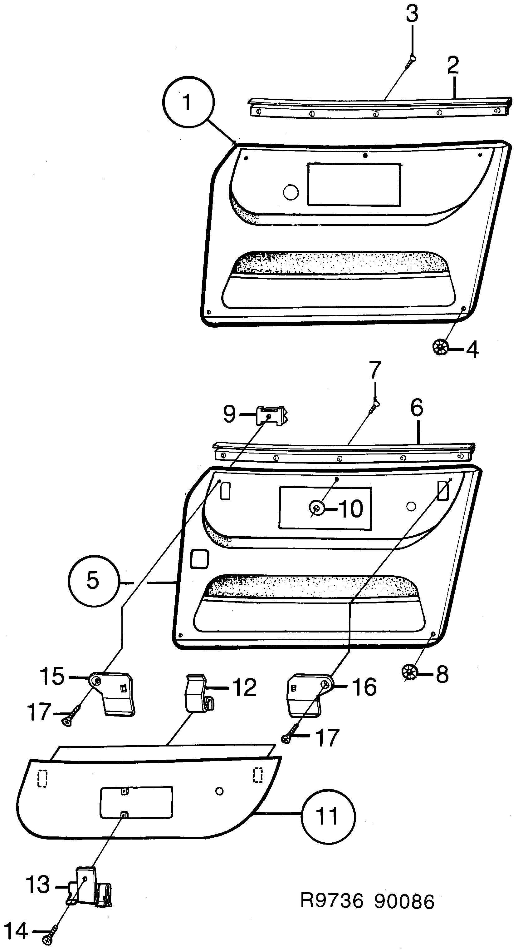 Saab 900 Door panel Front diagram