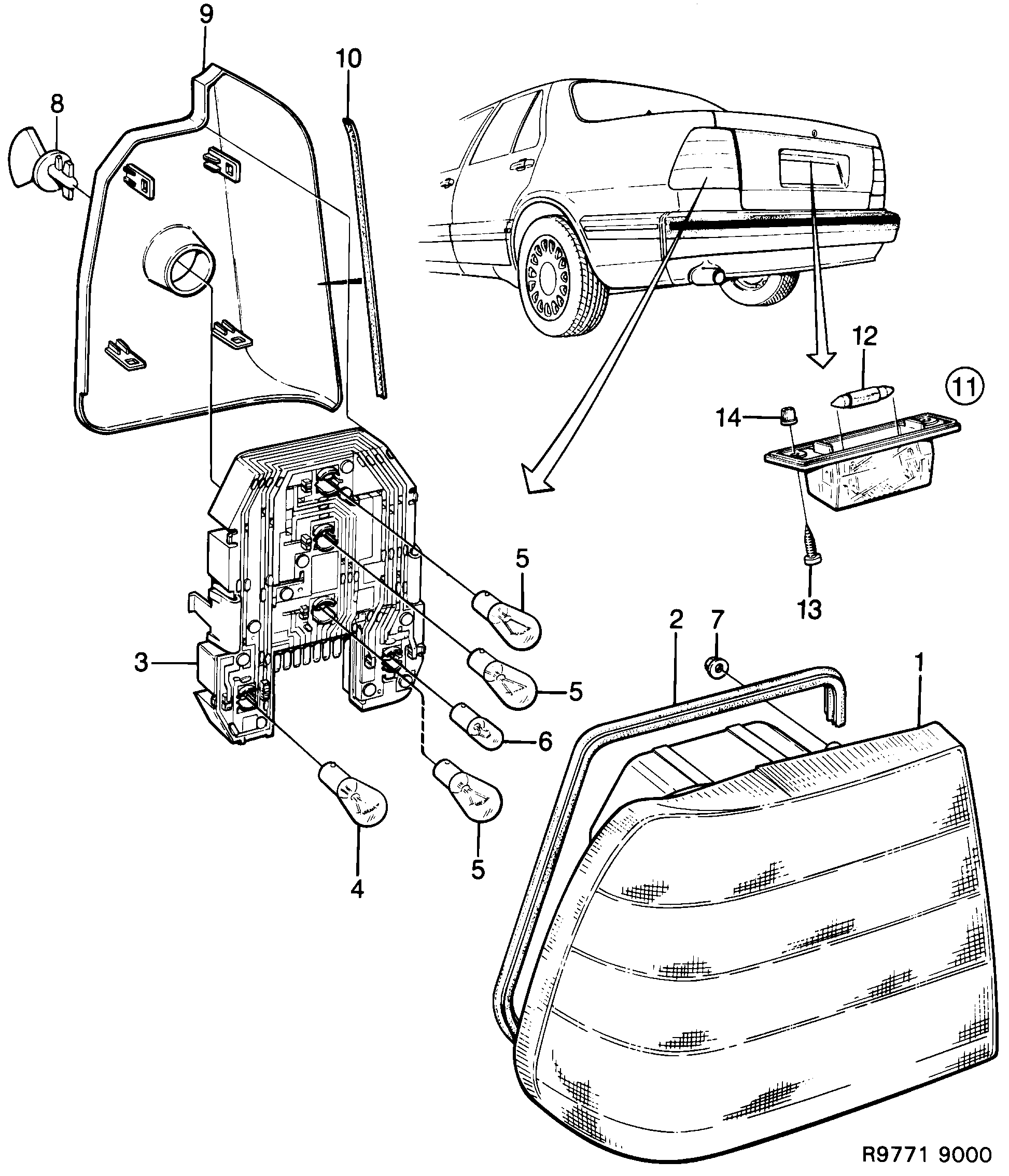 Saab 9000 Tail light diagram