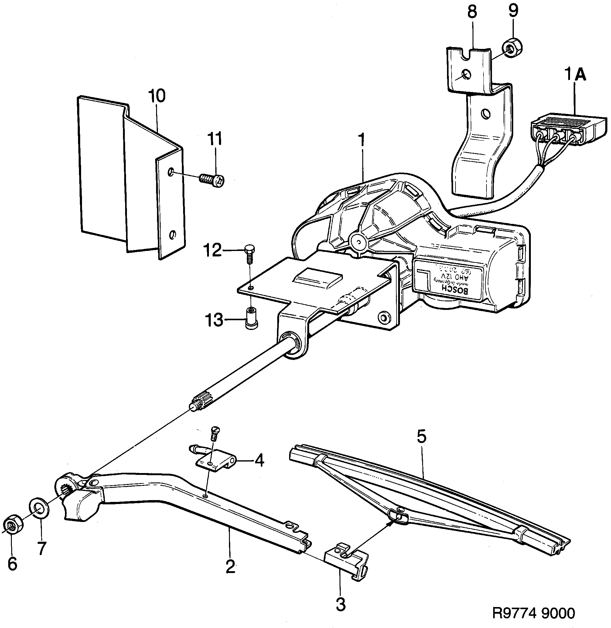 Saab 9000 Headlamp wiper diagram