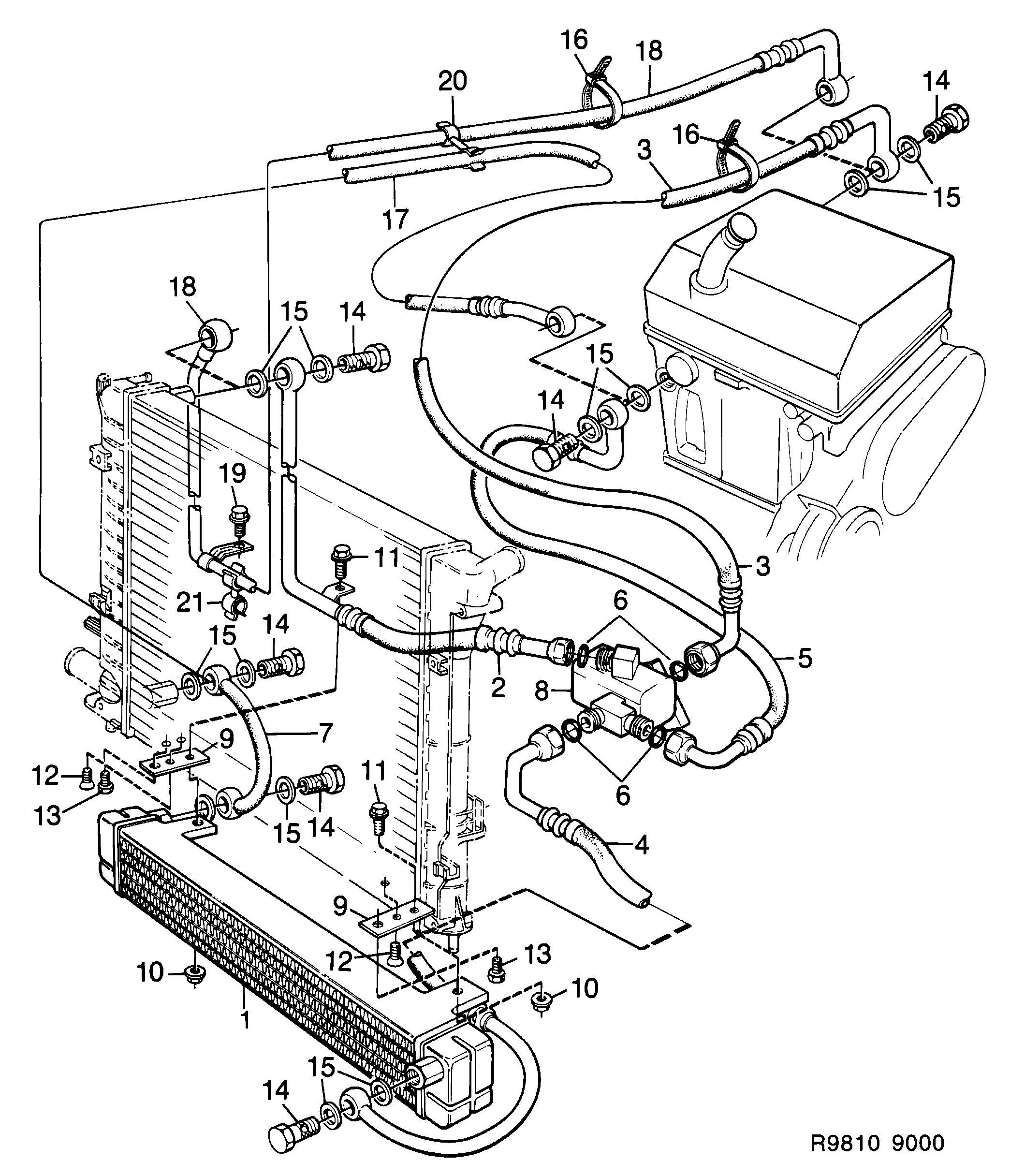 Saab 9000 Oil cooler Automatic transmission diagram