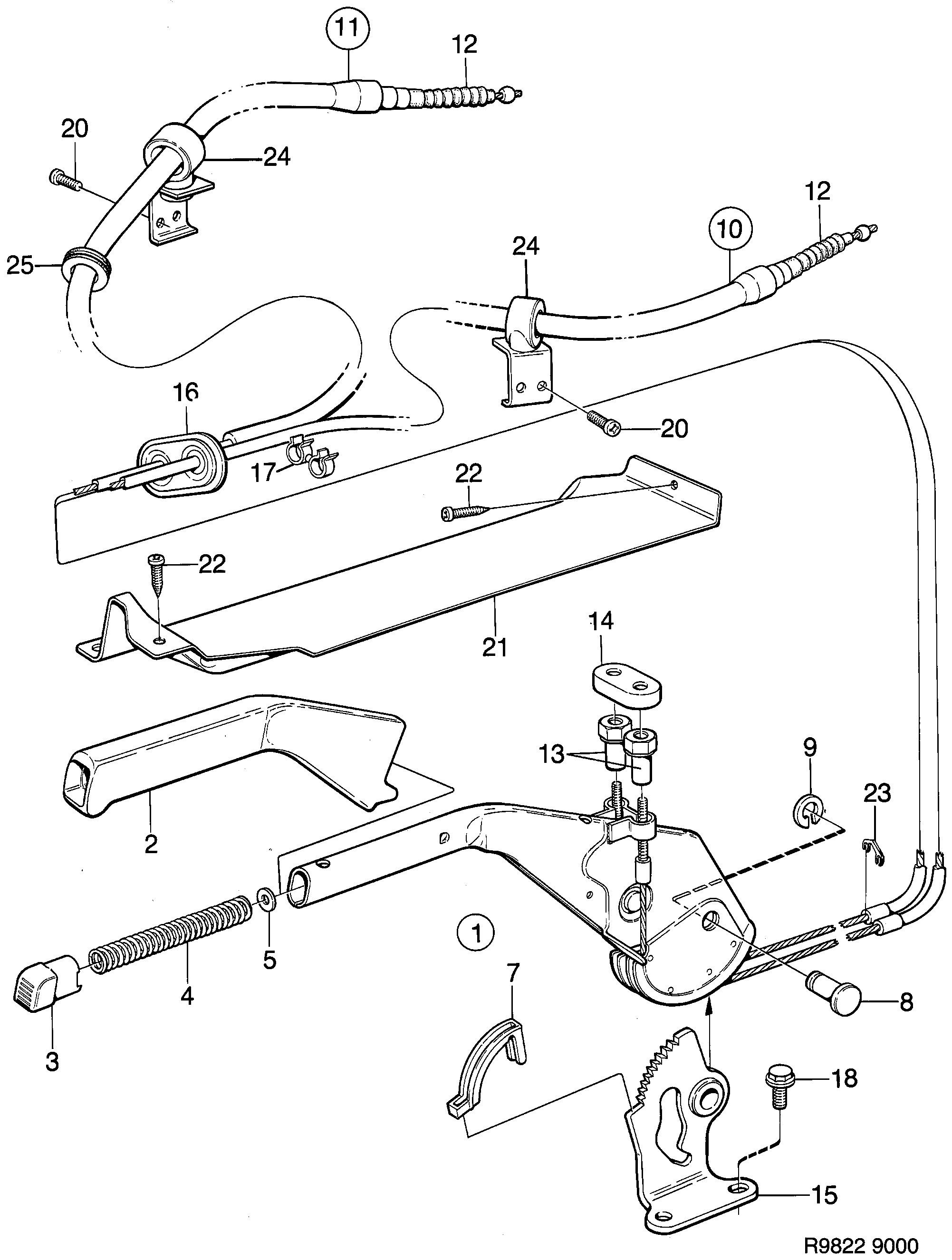 Saab 9000 Parking brake system diagram