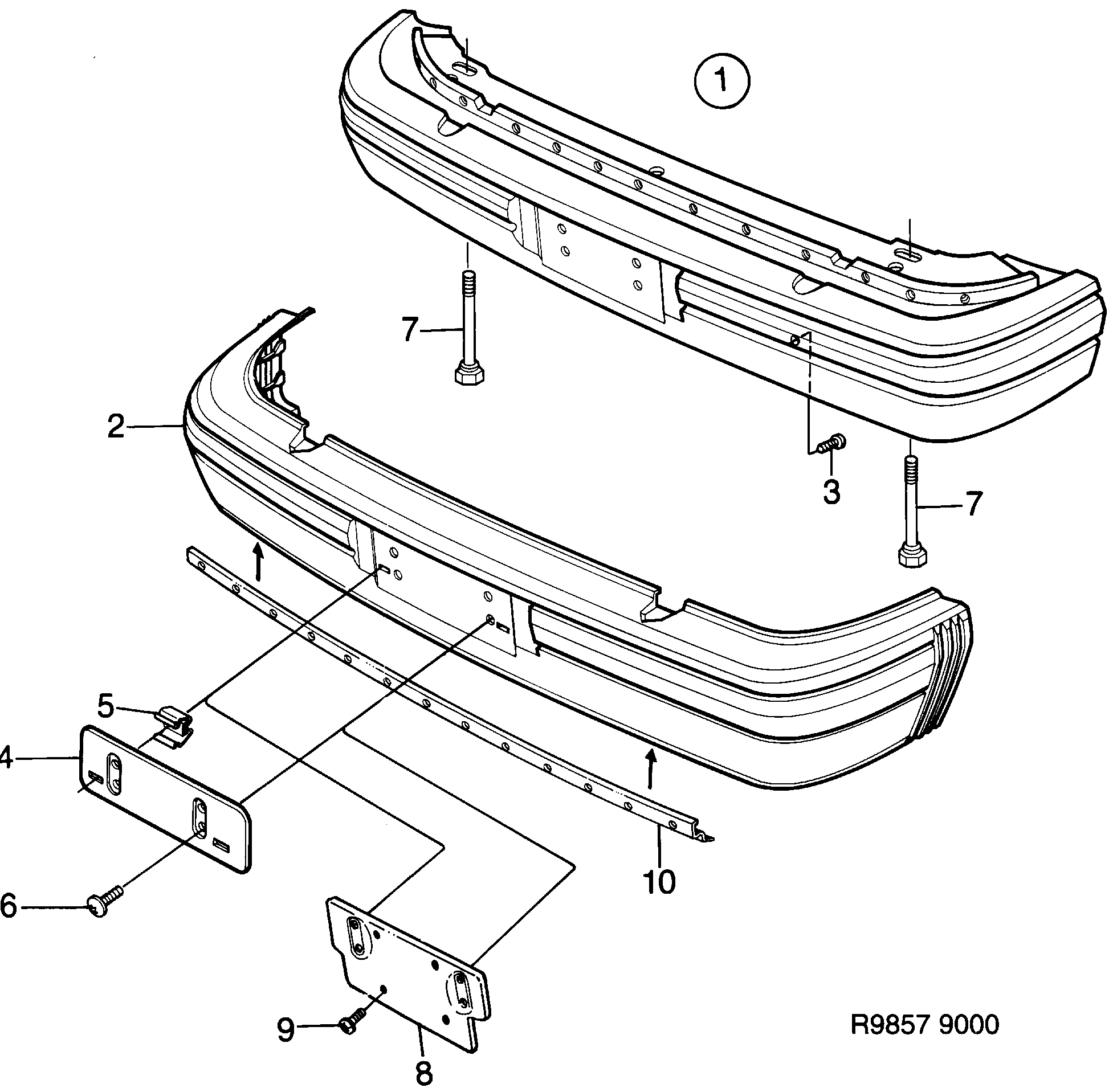 Saab 9000 Bumper, front diagram