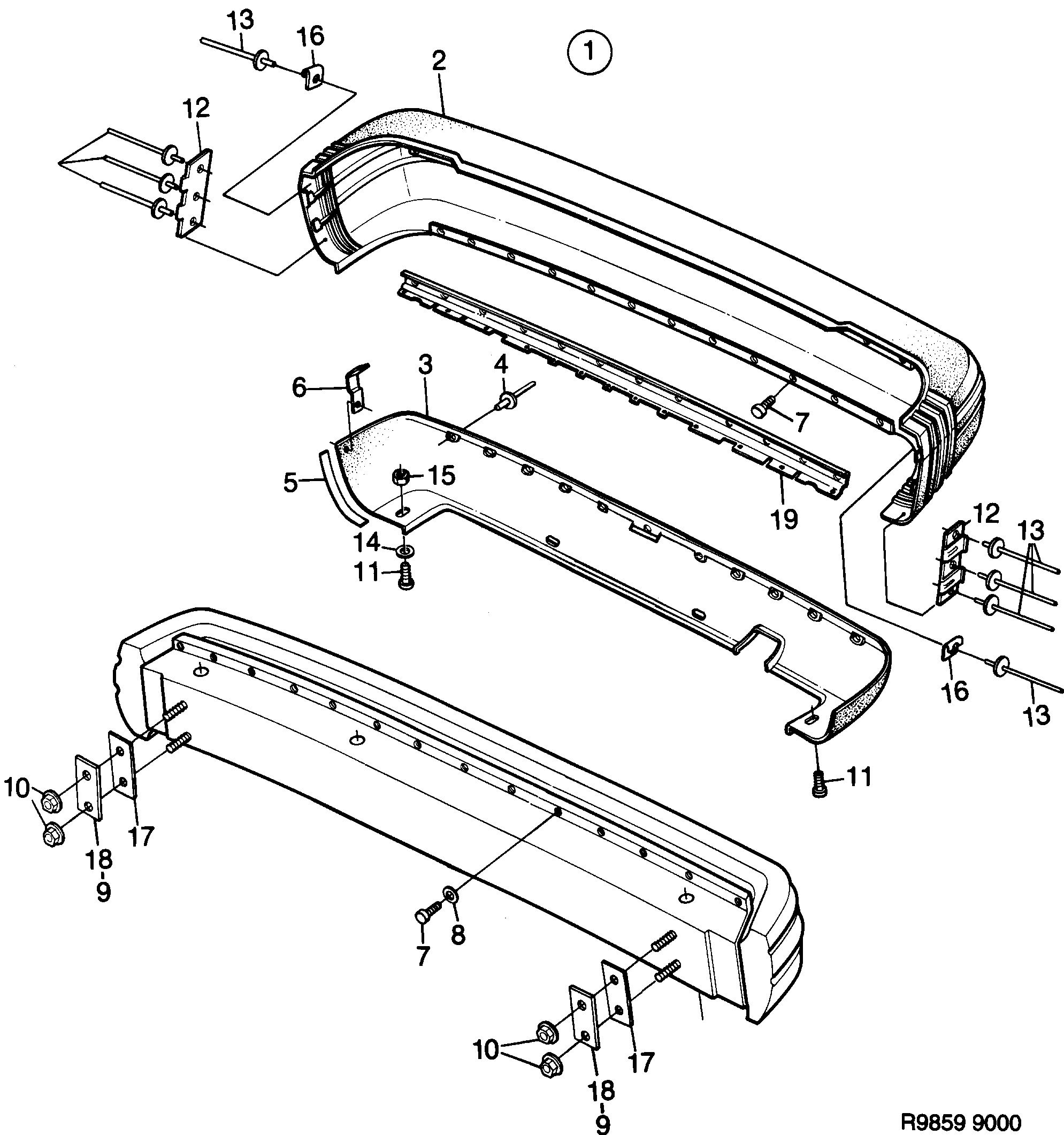 Saab 9000 Bumper, rear diagram